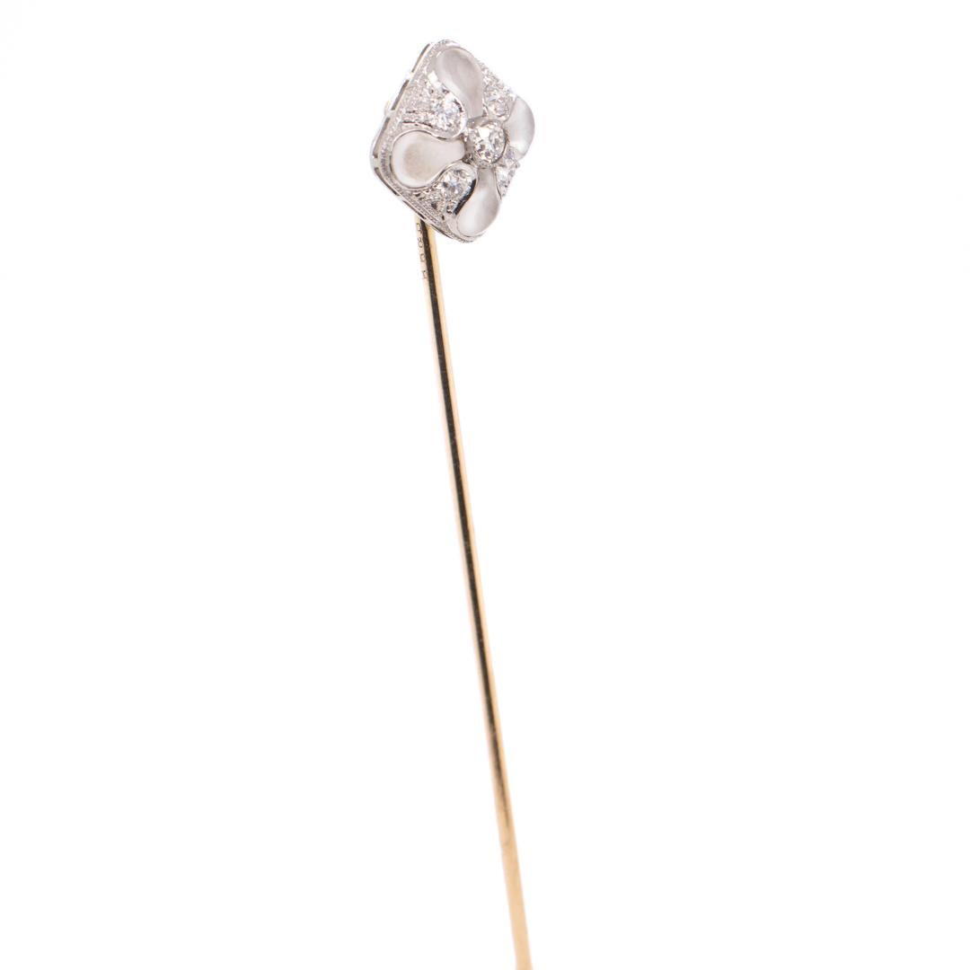 Antique Signed Bailey, Banks & Biddle Art Deco Rock Crystal & Diamond Stick Pin In Good Condition For Sale In Philadelphia, PA
