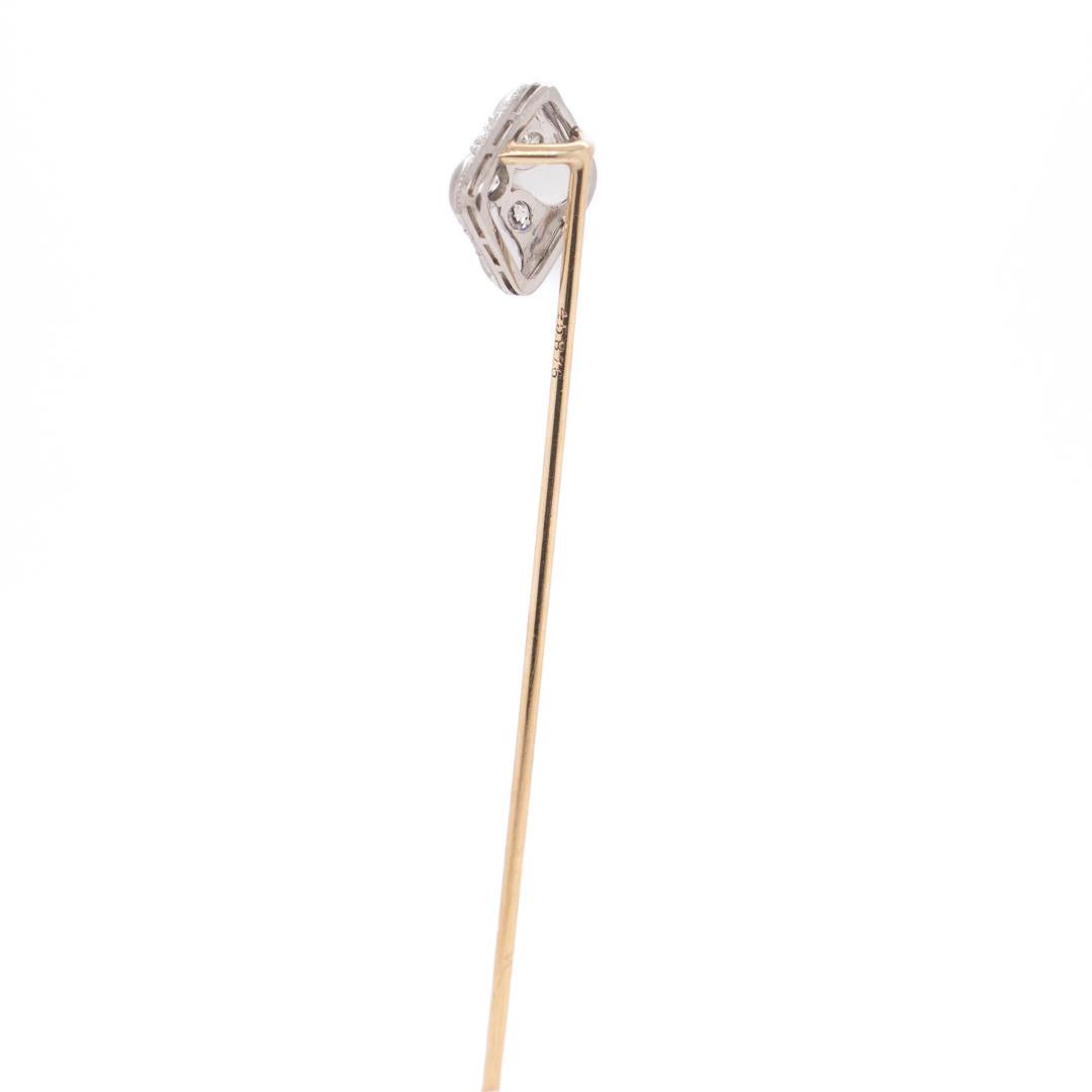Antique Signed Bailey, Banks & Biddle Art Deco Rock Crystal & Diamond Stick Pin For Sale 1