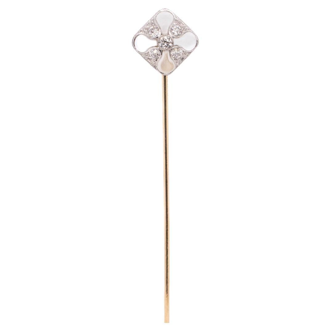 Antique Signed Bailey, Banks & Biddle Art Deco Rock Crystal & Diamond Stick Pin For Sale