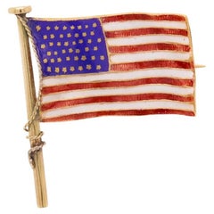 Antique Signed Bippart & Co. 14k Gold & Enamel Patriotic American Flag Lapel Pin