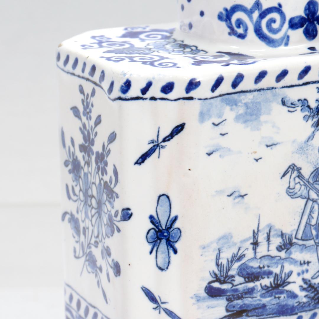 Antique Signed Blue & White Dutch Delft Pottery Tea Caddy signed AK 3