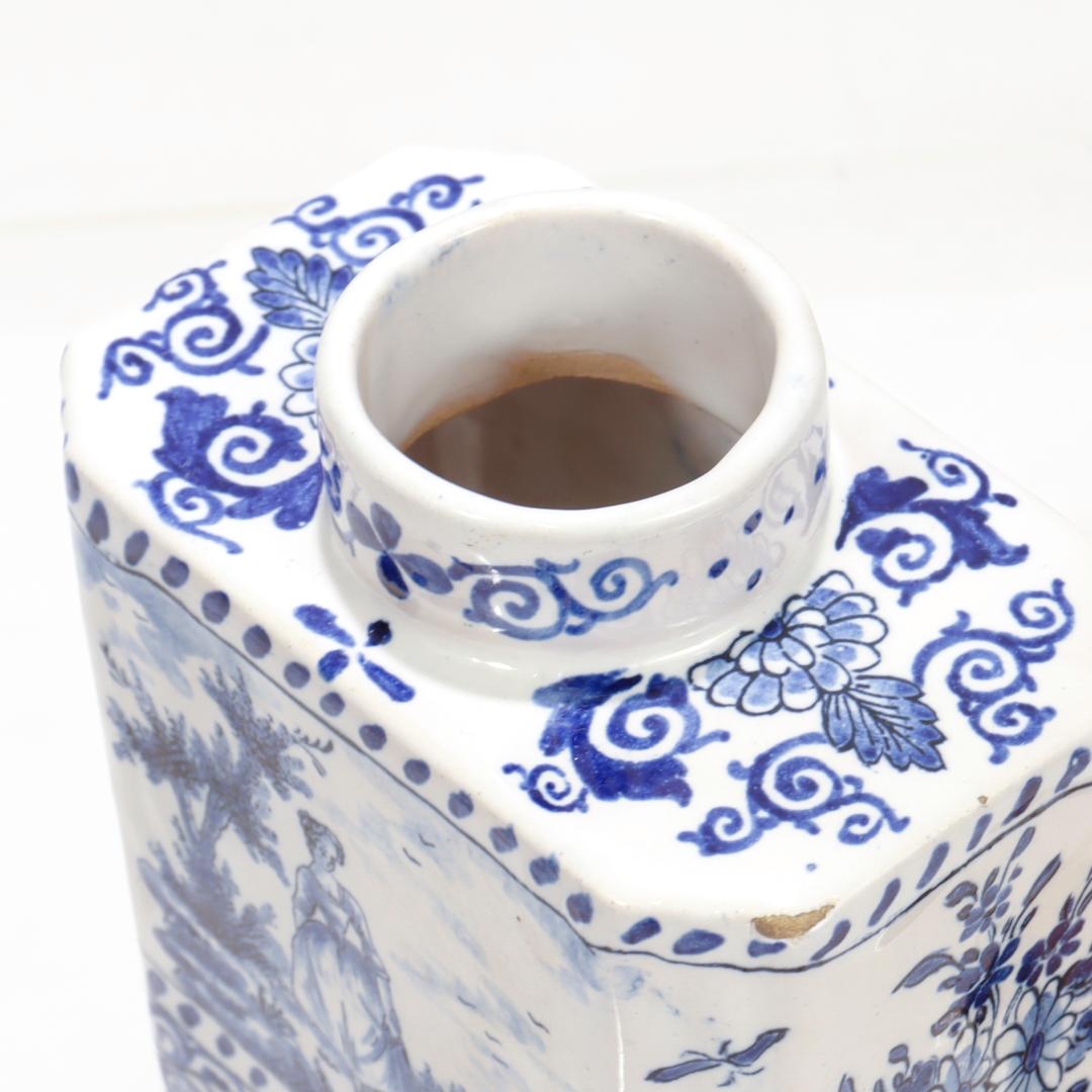 Antique Signed Blue & White Dutch Delft Pottery Tea Caddy signed AK 6