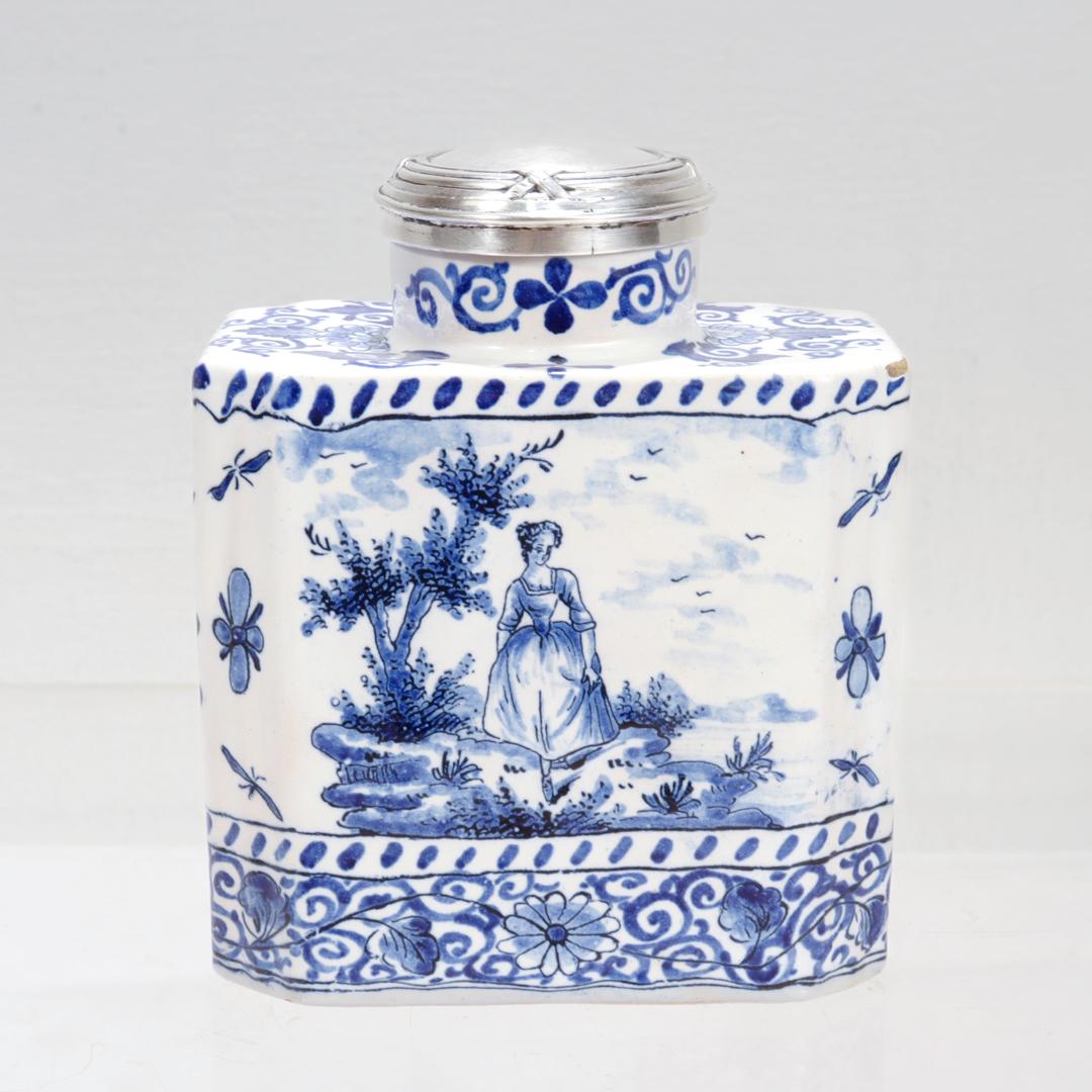 Baroque Antique Signed Blue & White Dutch Delft Pottery Tea Caddy signed AK