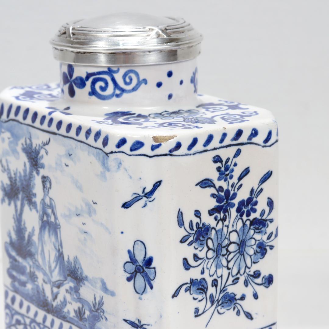 Antique Signed Blue & White Dutch Delft Pottery Tea Caddy signed AK 2
