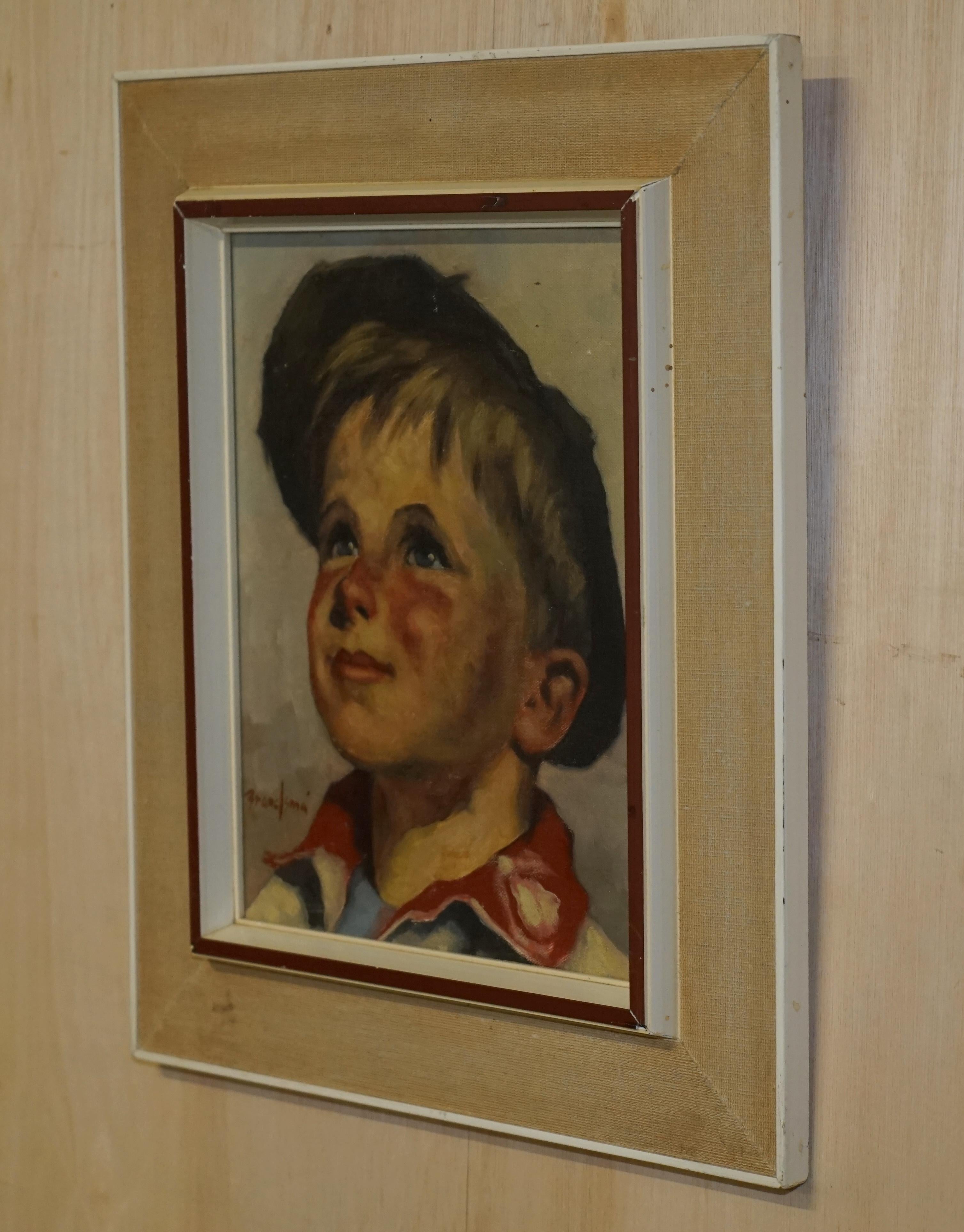 Antique Signed Brandsma Belgium Oil on Canvas Painting of Young Boy Part Set For Sale 12