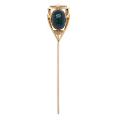 Antique Signed Brassler & Co. Art Deco 14K Gold & Bloodstone Cabochon Stickpin