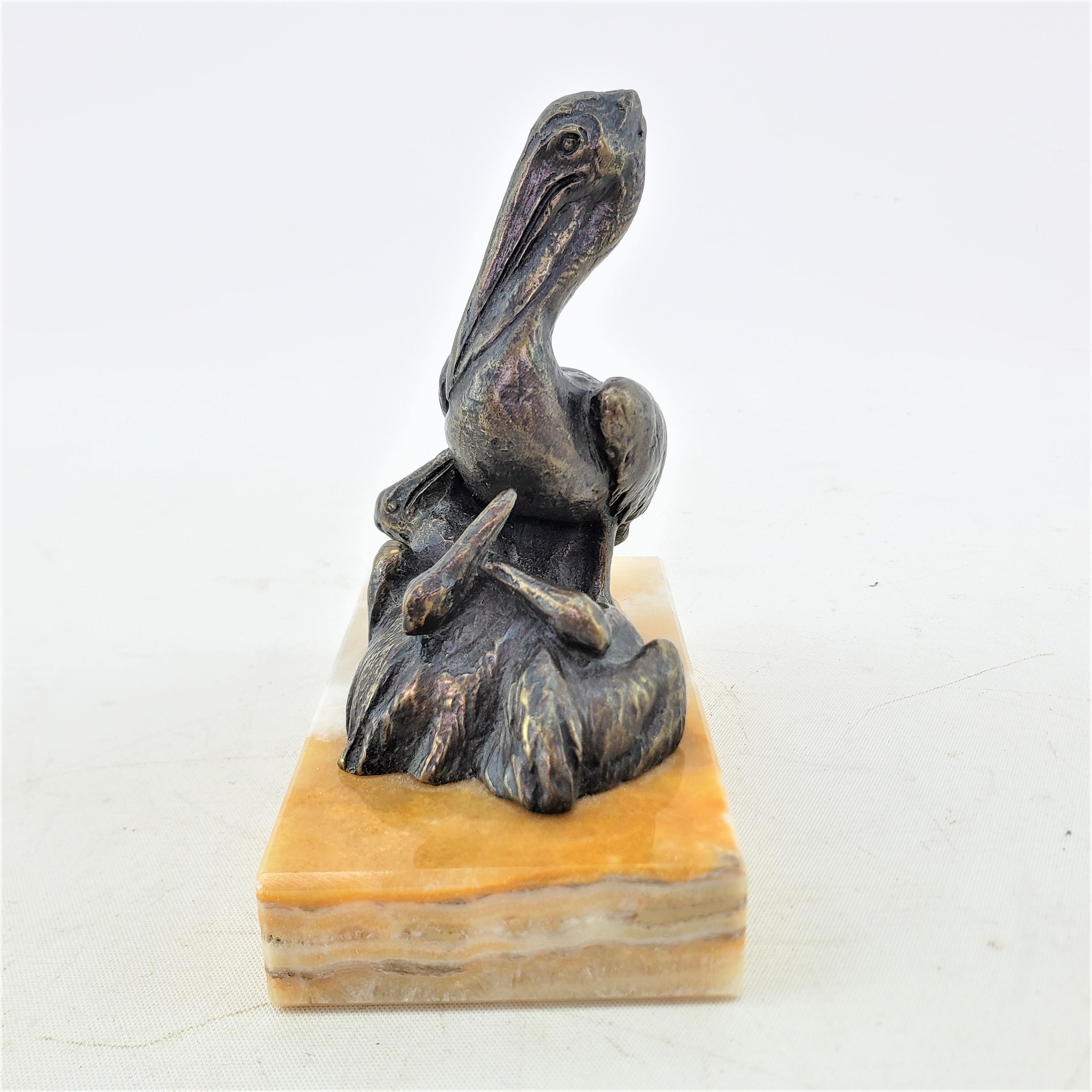Art Deco Antique Signed Bronze Pelican or Shorebird Sculpture or Paperweight For Sale