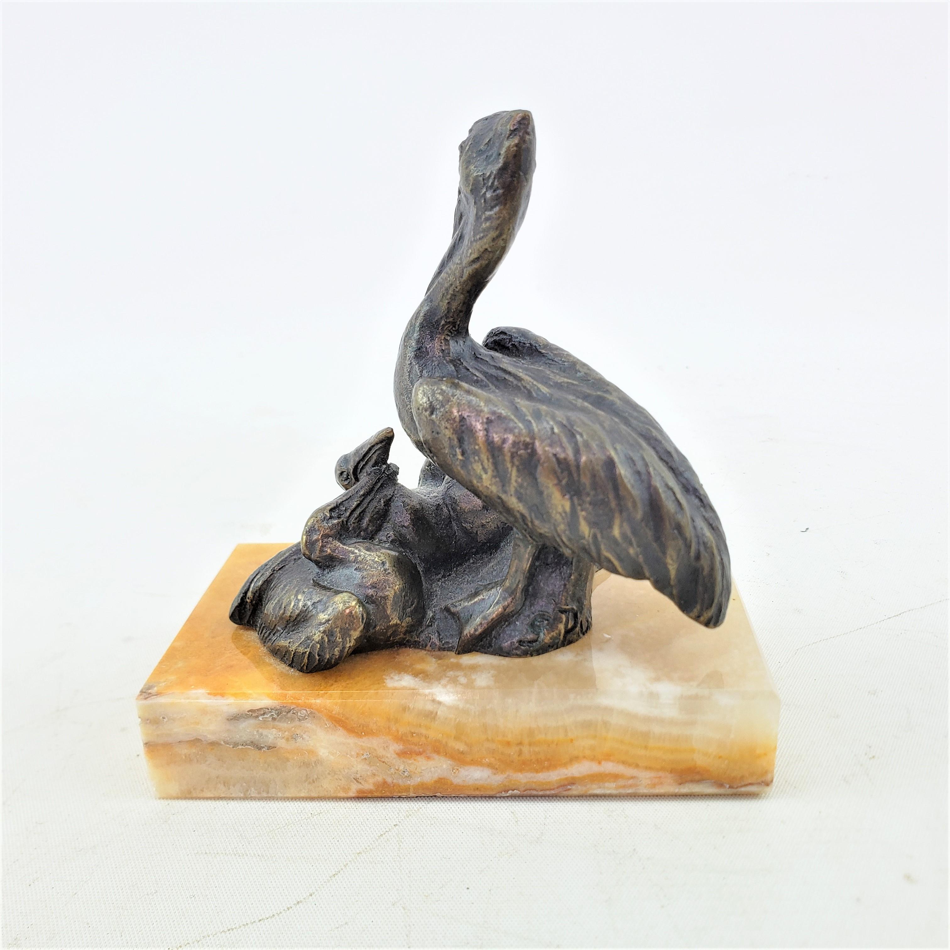Unknown Antique Signed Bronze Pelican or Shorebird Sculpture or Paperweight For Sale