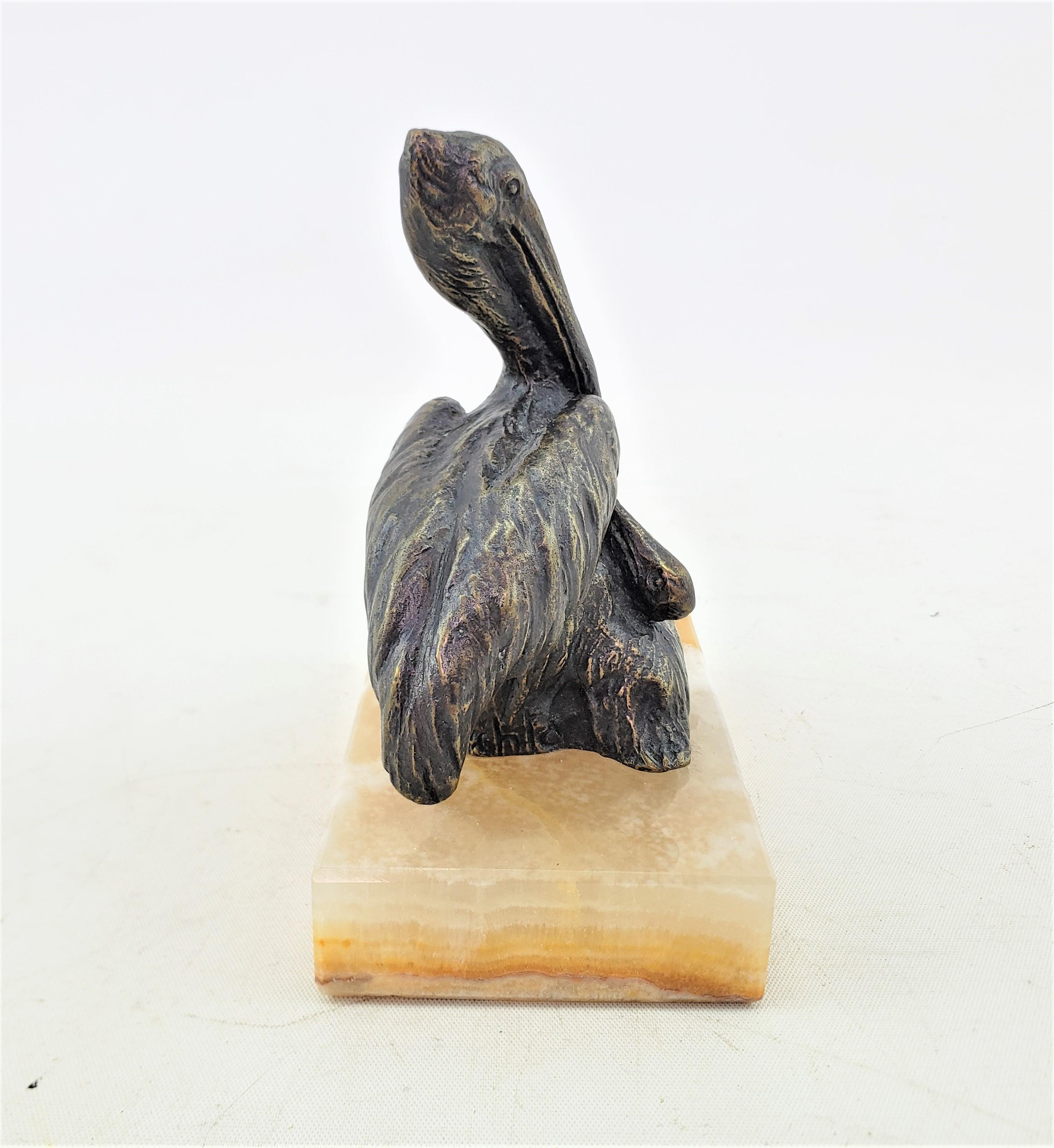 Cast Antique Signed Bronze Pelican or Shorebird Sculpture or Paperweight For Sale