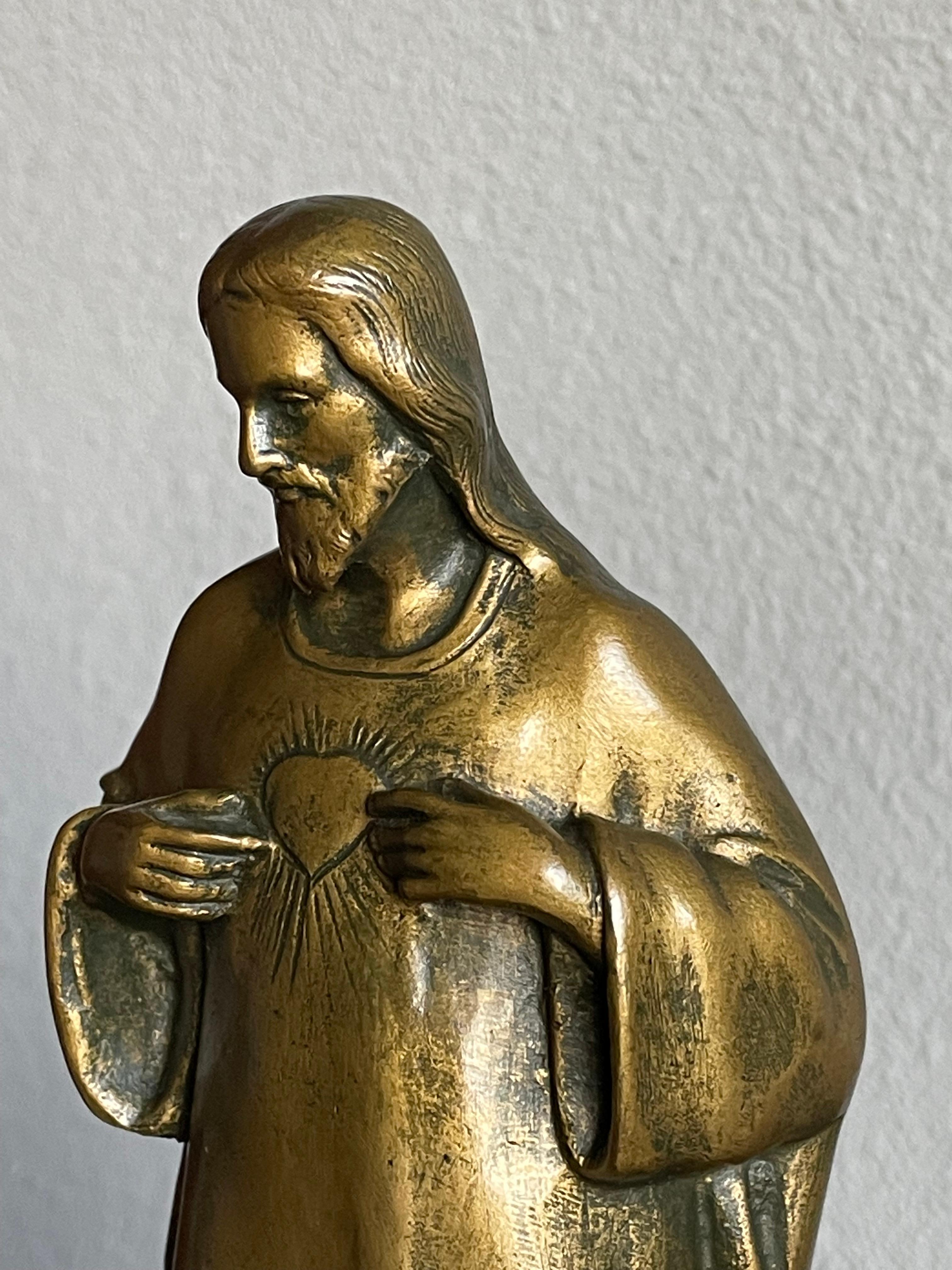 Art Deco Signed Bronze Sculpture of Christ w. Geometrical Coromandel Wooden Base For Sale 9