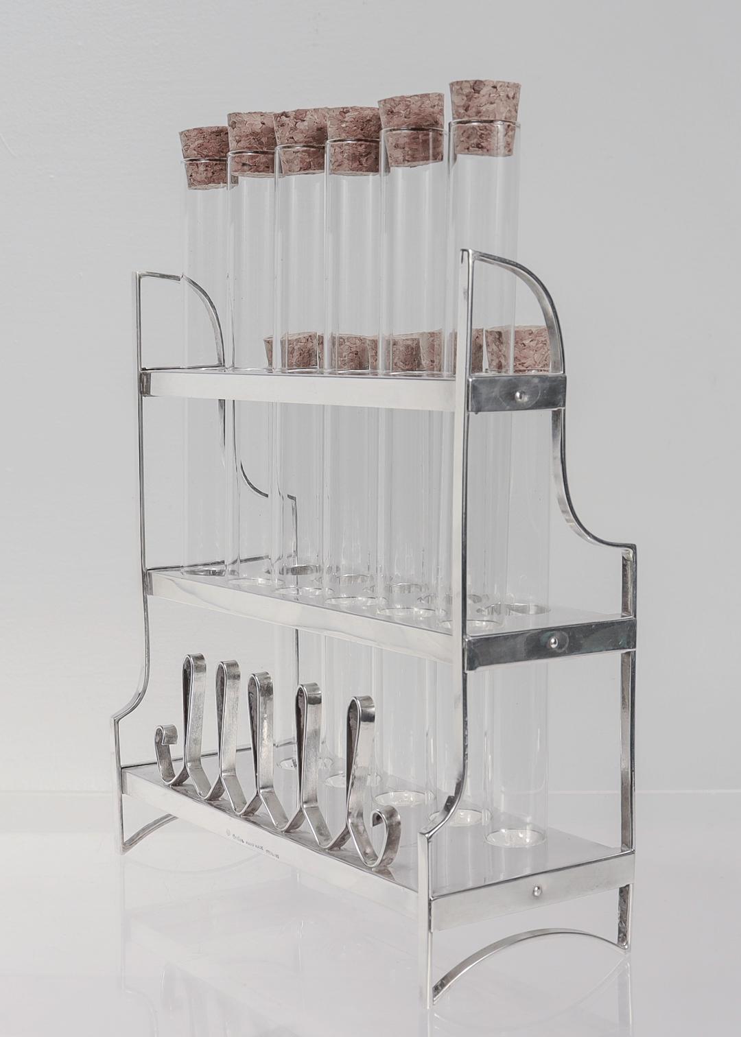Antique Signed Cartier Sterling Silver Propagation Stand or Test Tube Vases  In Good Condition For Sale In Philadelphia, PA