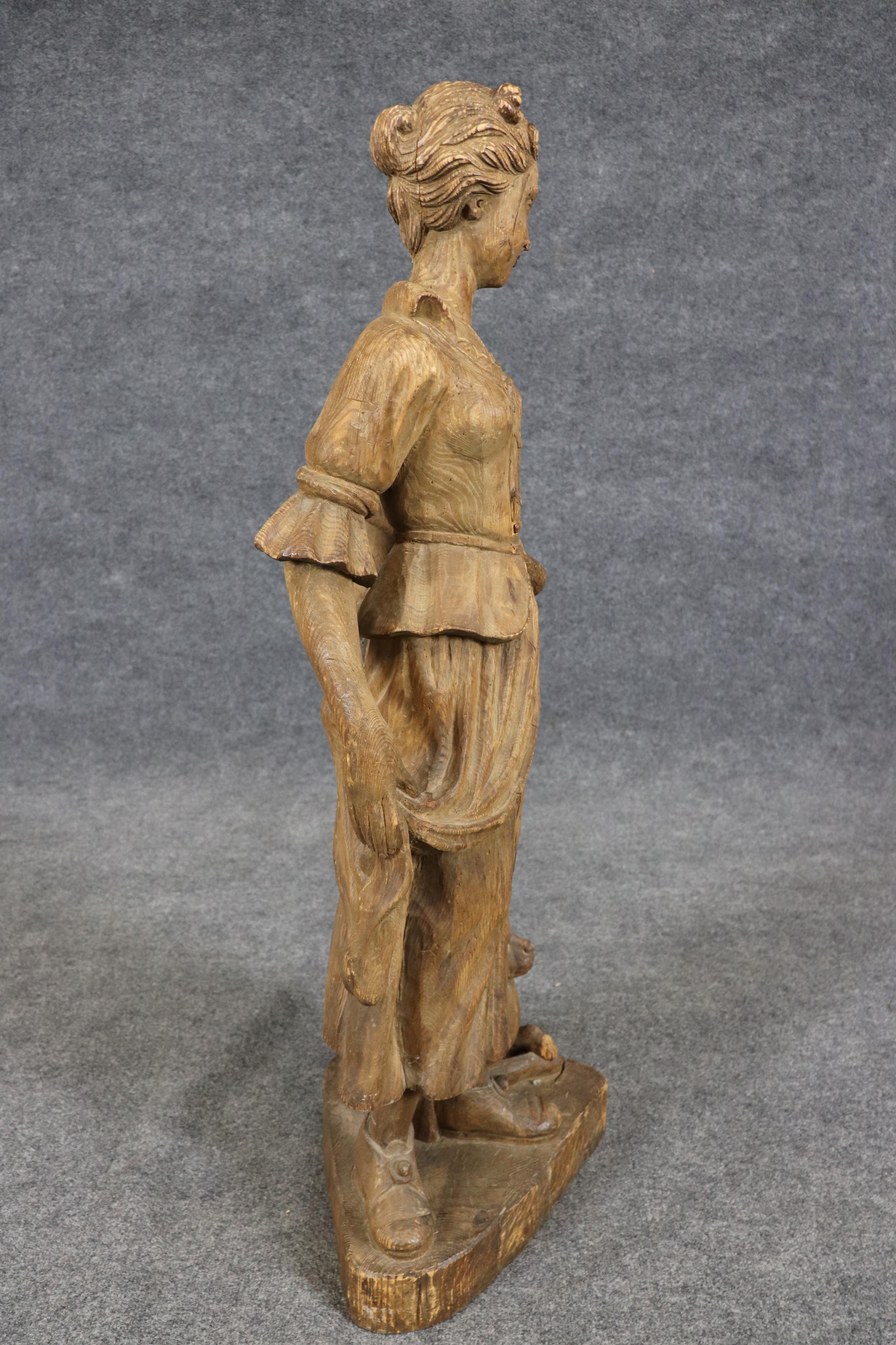 Spanish Antique Signed Chapman Figure of a Girl with her Dog 1920s era Made in Spain For Sale