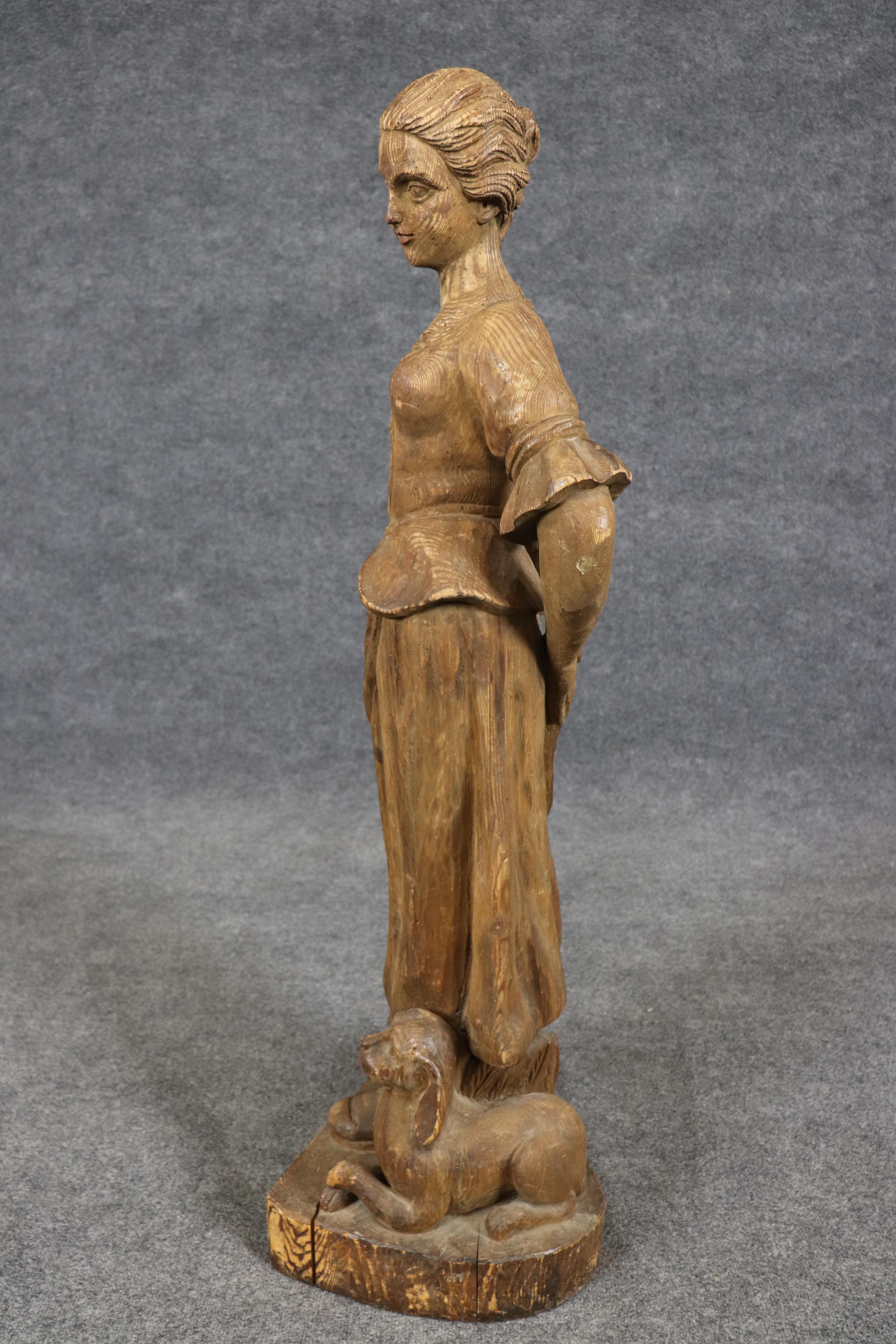 Early 20th Century Antique Signed Chapman Figure of a Girl with her Dog 1920s era Made in Spain For Sale