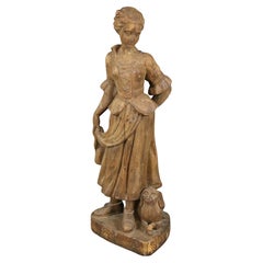 Antique Signed Chapman Figure of a Girl with her Dog 1920s era Made in Spain
