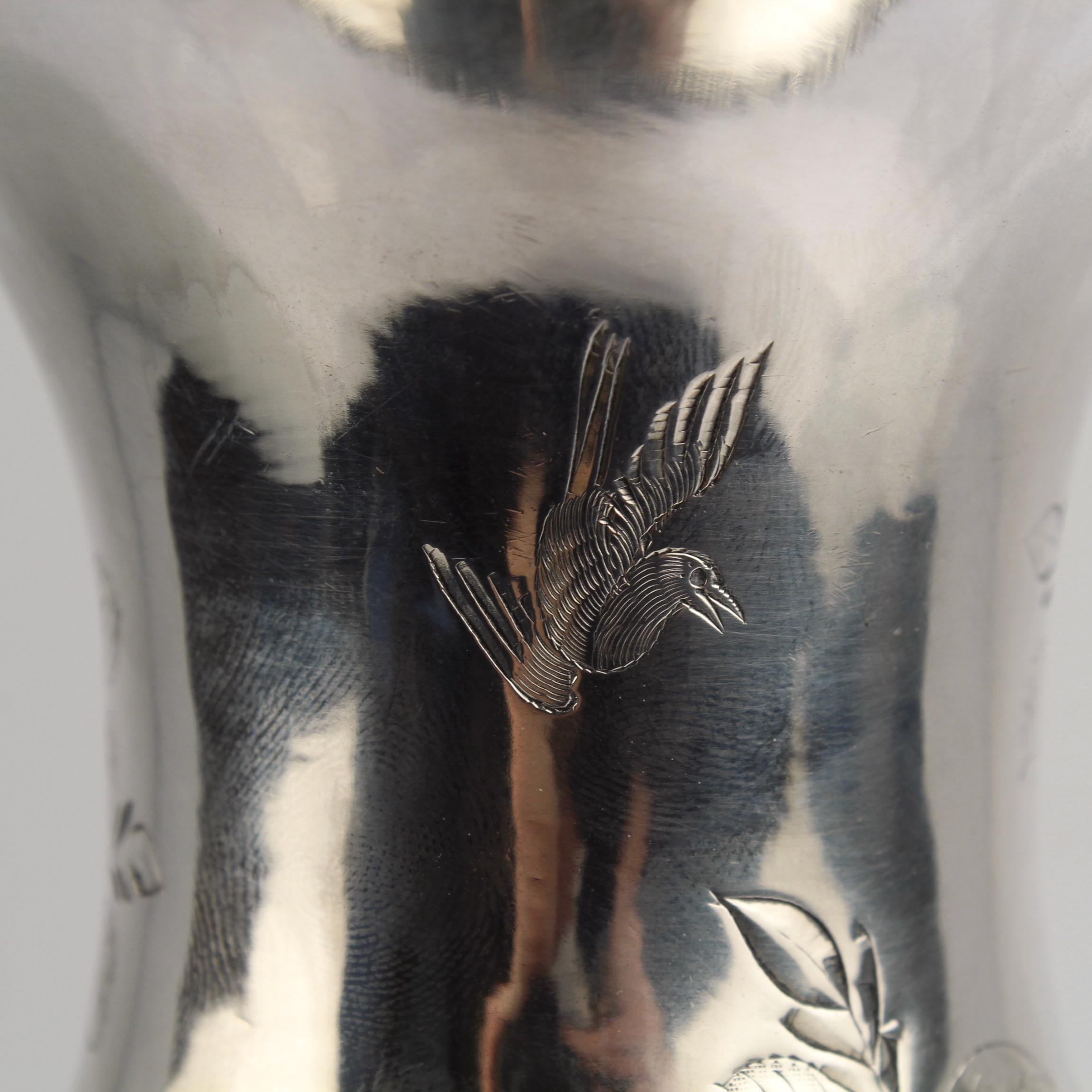 Antique Signed Chinese Export Sterling Silver Vase with Landscape and Figures For Sale 2