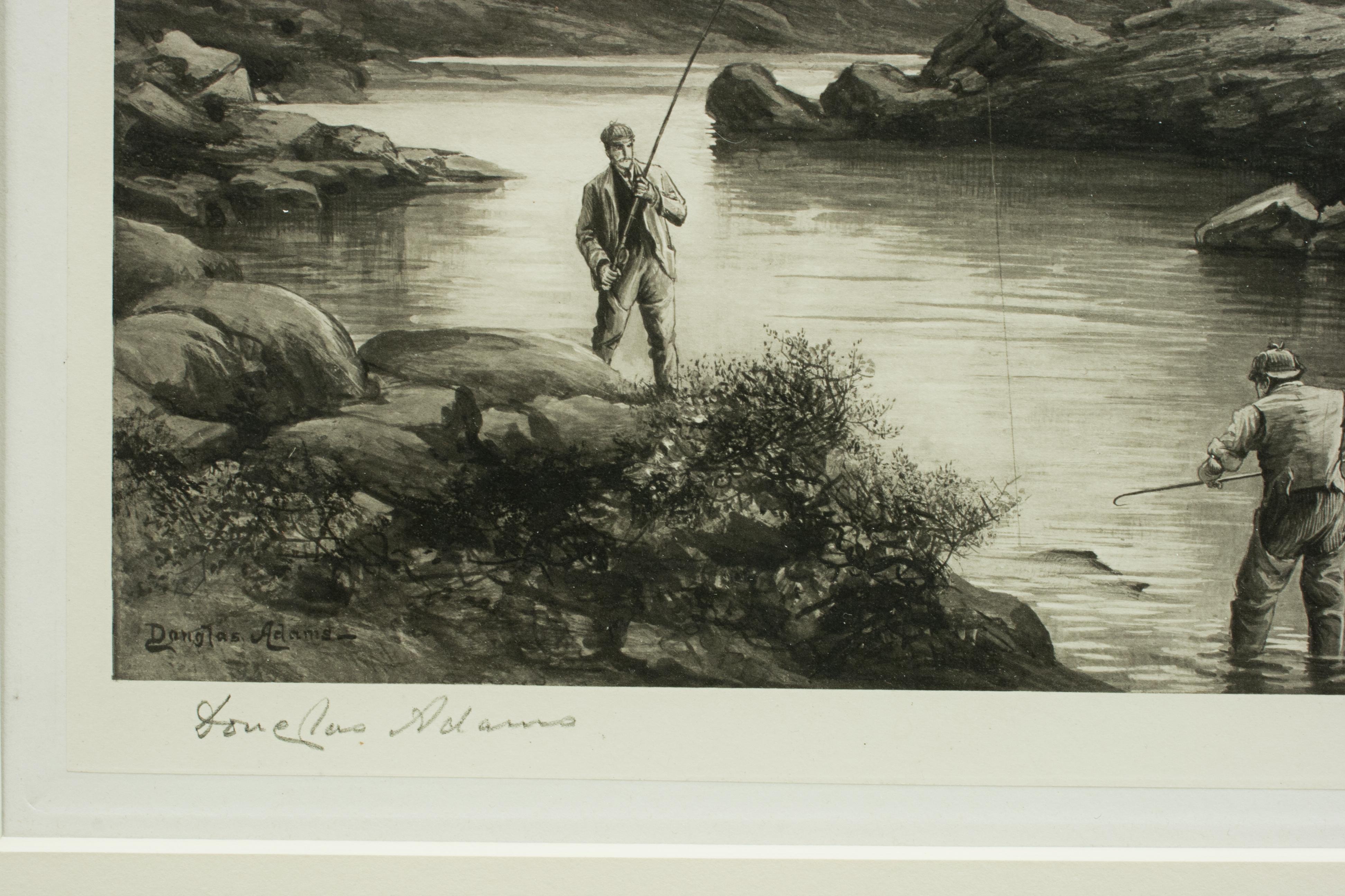 Antique Signed Douglas Adams Salmon Fishing Prints, Set of Three For Sale 3