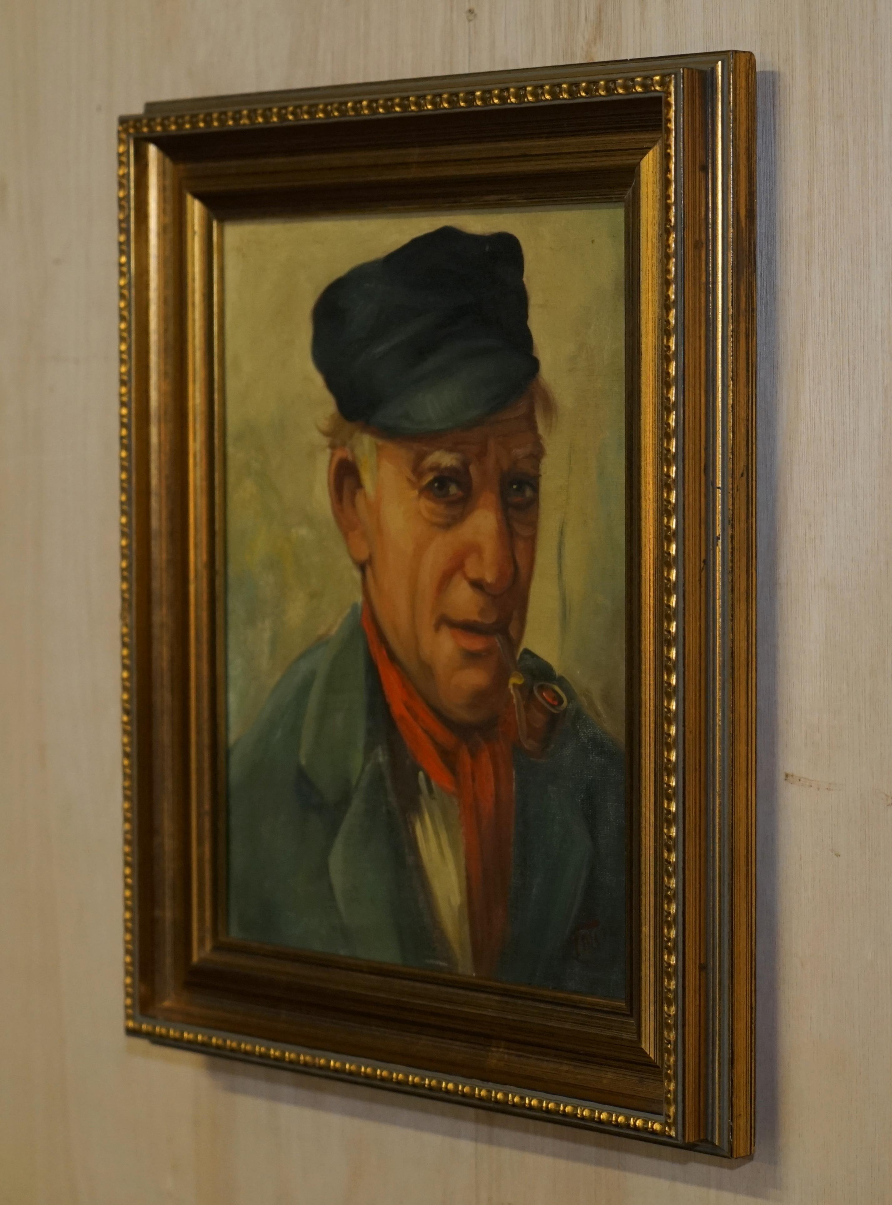 Antique Signed Dutch Oil on Canvas Painting of Old Man Fisherman Smoking a Pipe For Sale 4