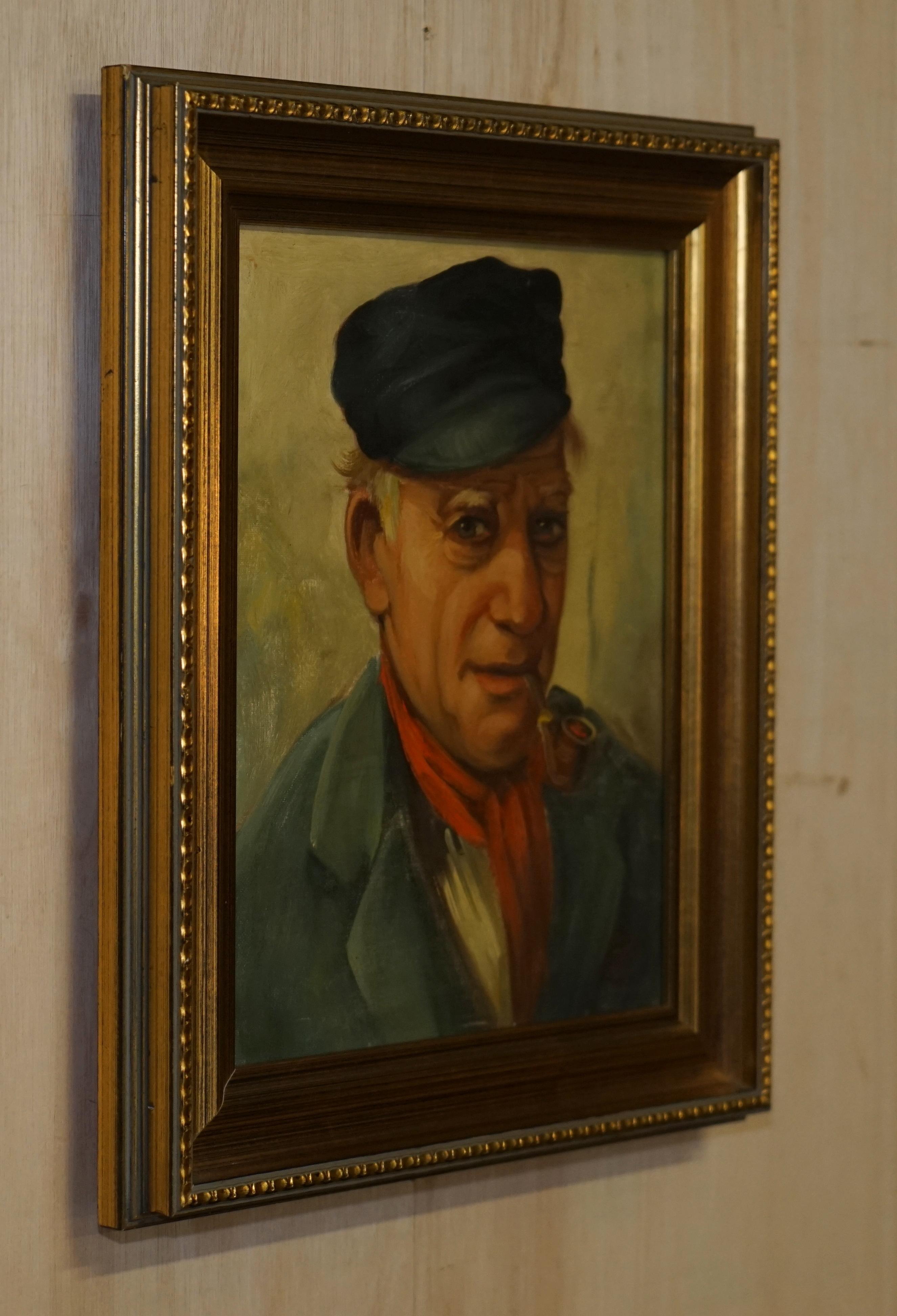 Antique Signed Dutch Oil on Canvas Painting of Old Man Fisherman Smoking a Pipe For Sale 5
