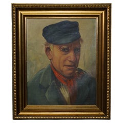 Antique Signed Dutch Oil on Canvas Painting of Old Man Fisherman Smoking a Pipe