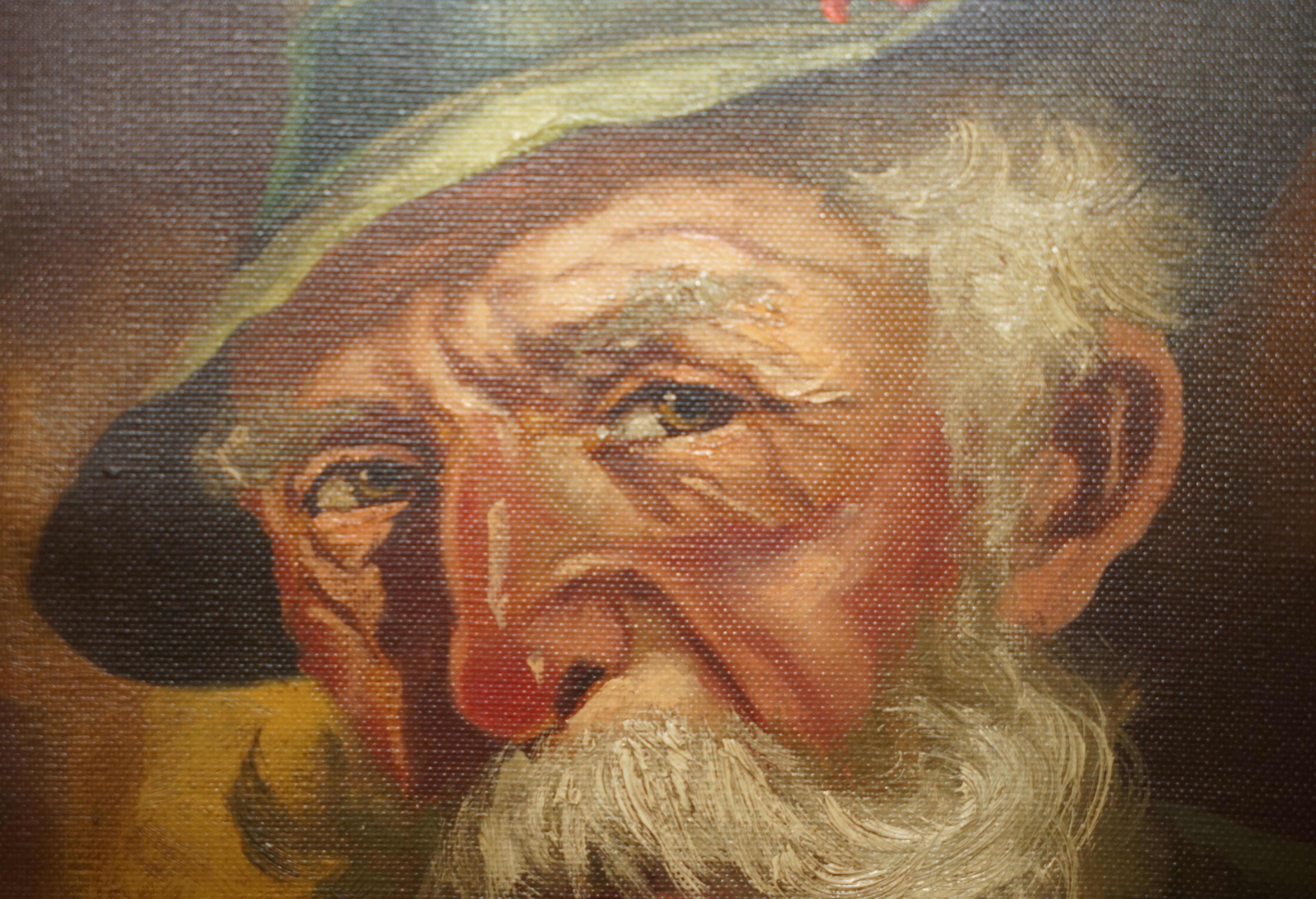 Antique Signed Dutch Oil on Canvas Painting of Old Man Man with Grey Hair & CAP For Sale 3