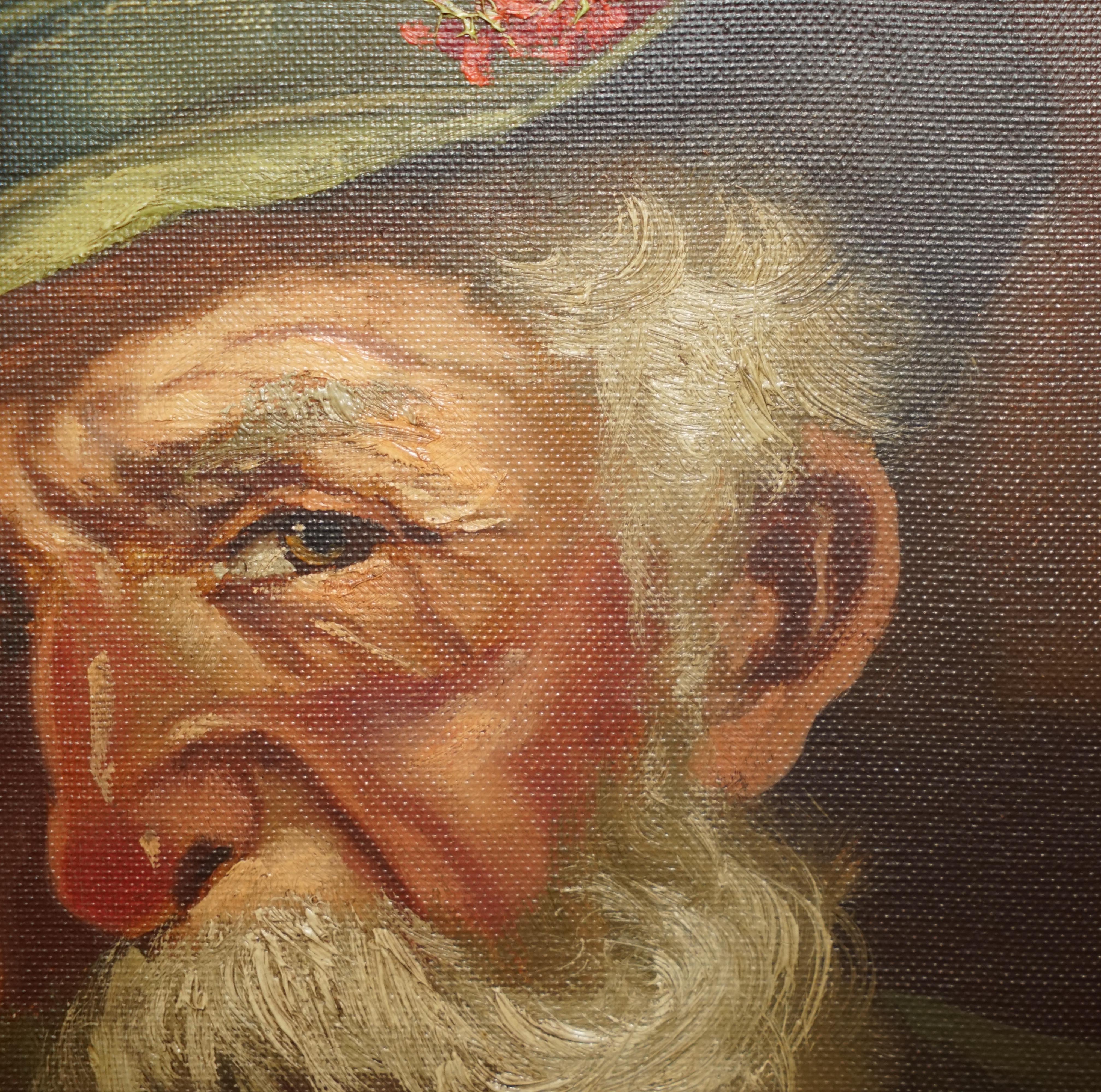 Antique Signed Dutch Oil on Canvas Painting of Old Man Man with Grey Hair & CAP For Sale 4