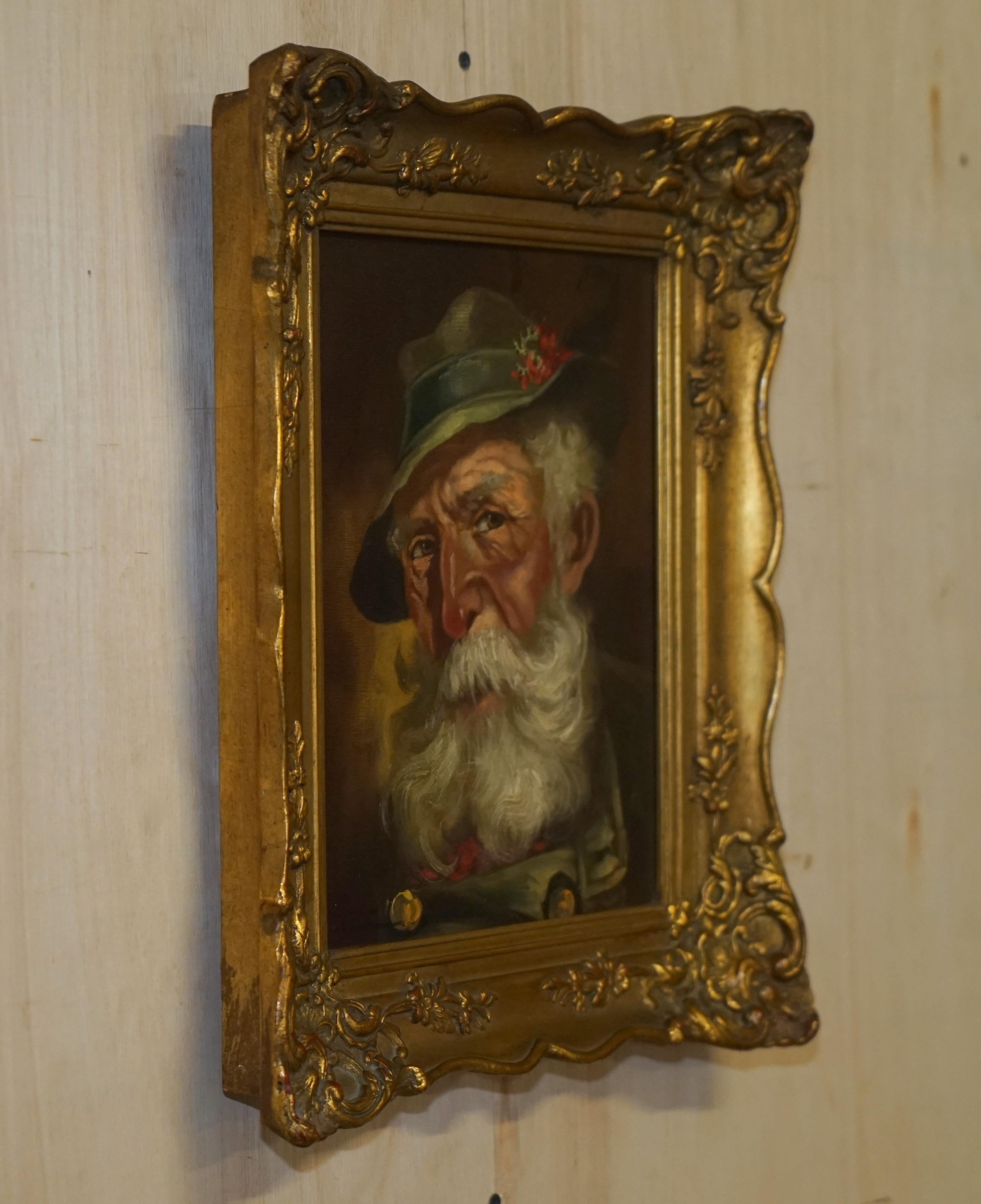 Antique Signed Dutch Oil on Canvas Painting of Old Man Man with Grey Hair & CAP For Sale 9