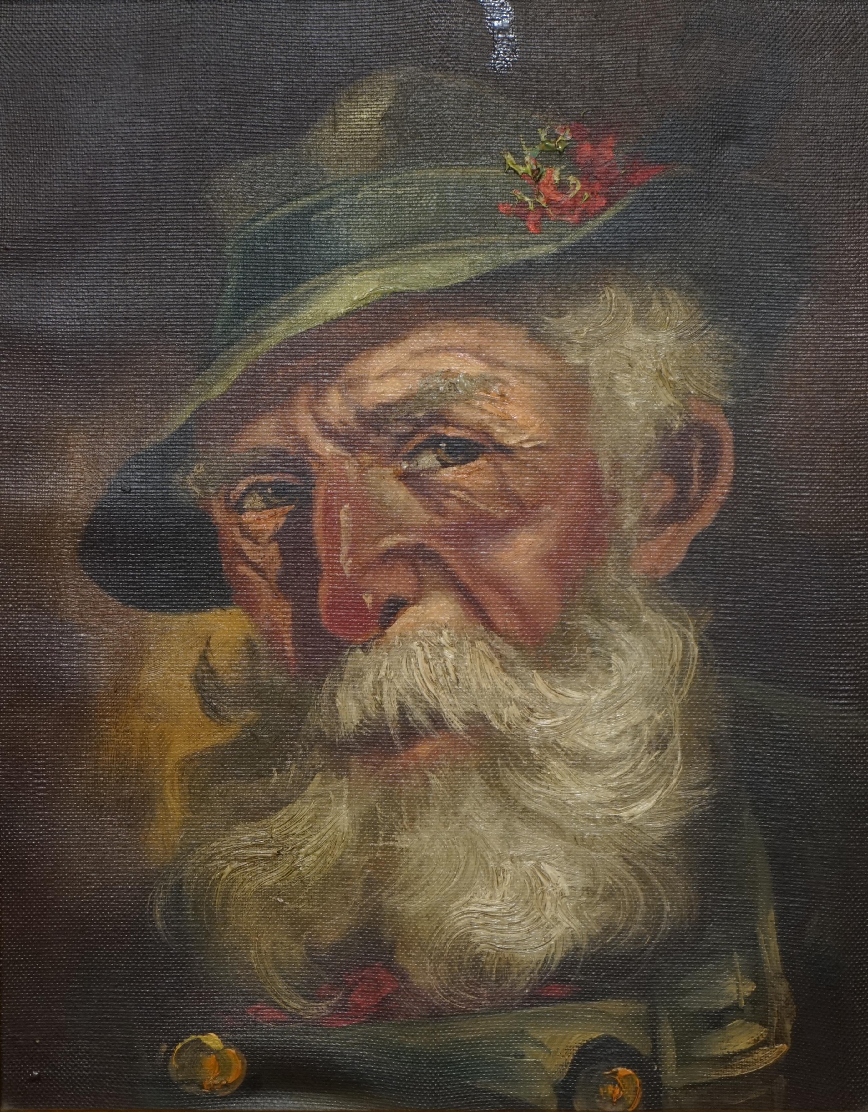 Victorian Antique Signed Dutch Oil on Canvas Painting of Old Man Man with Grey Hair & CAP For Sale
