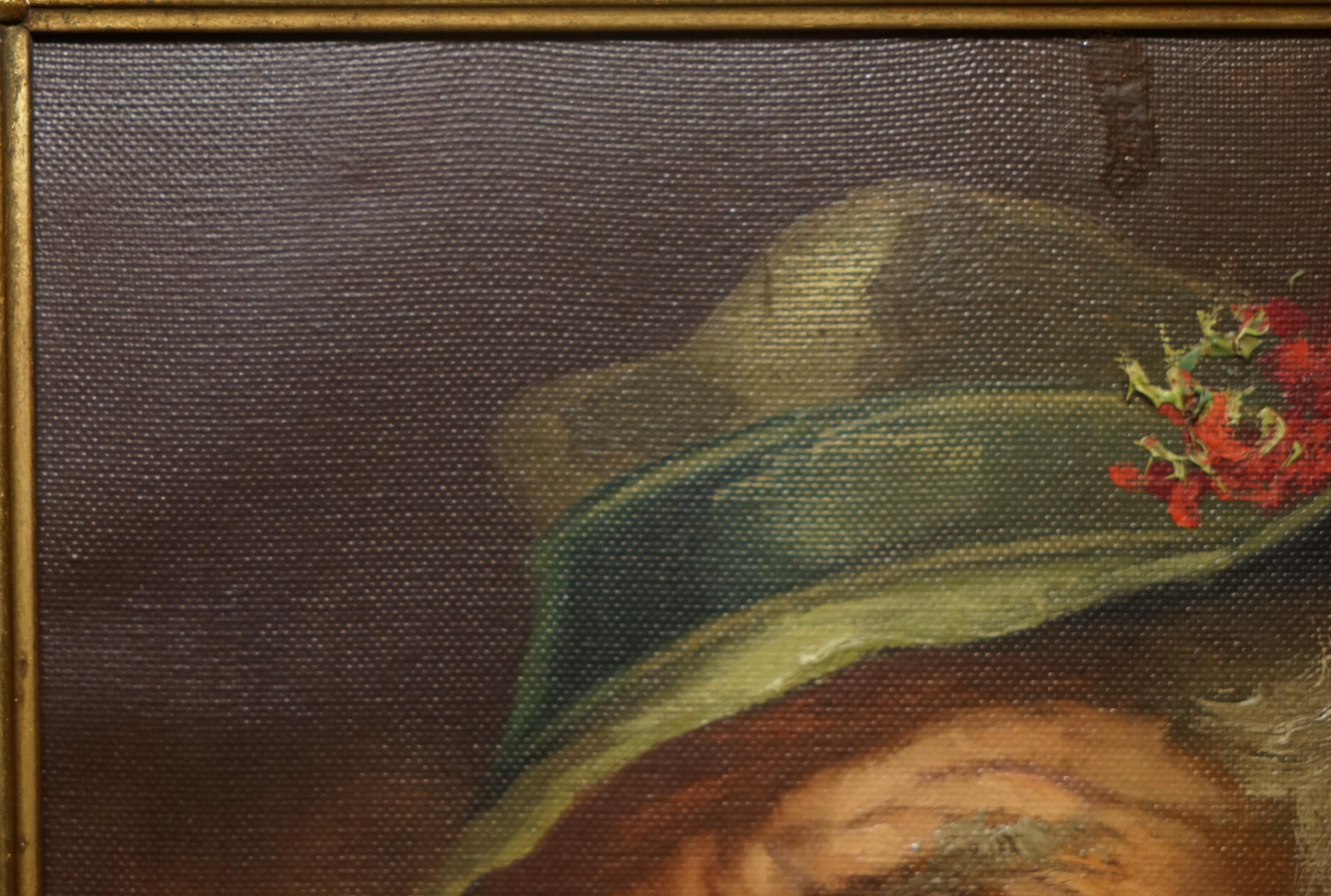 Peint à la main ANTIQUE PIÈCE DE DUTCH SIGNÉE SUR CANvas PAiNTING OF OLD MAN WITH GREY HAIR & CAP en vente