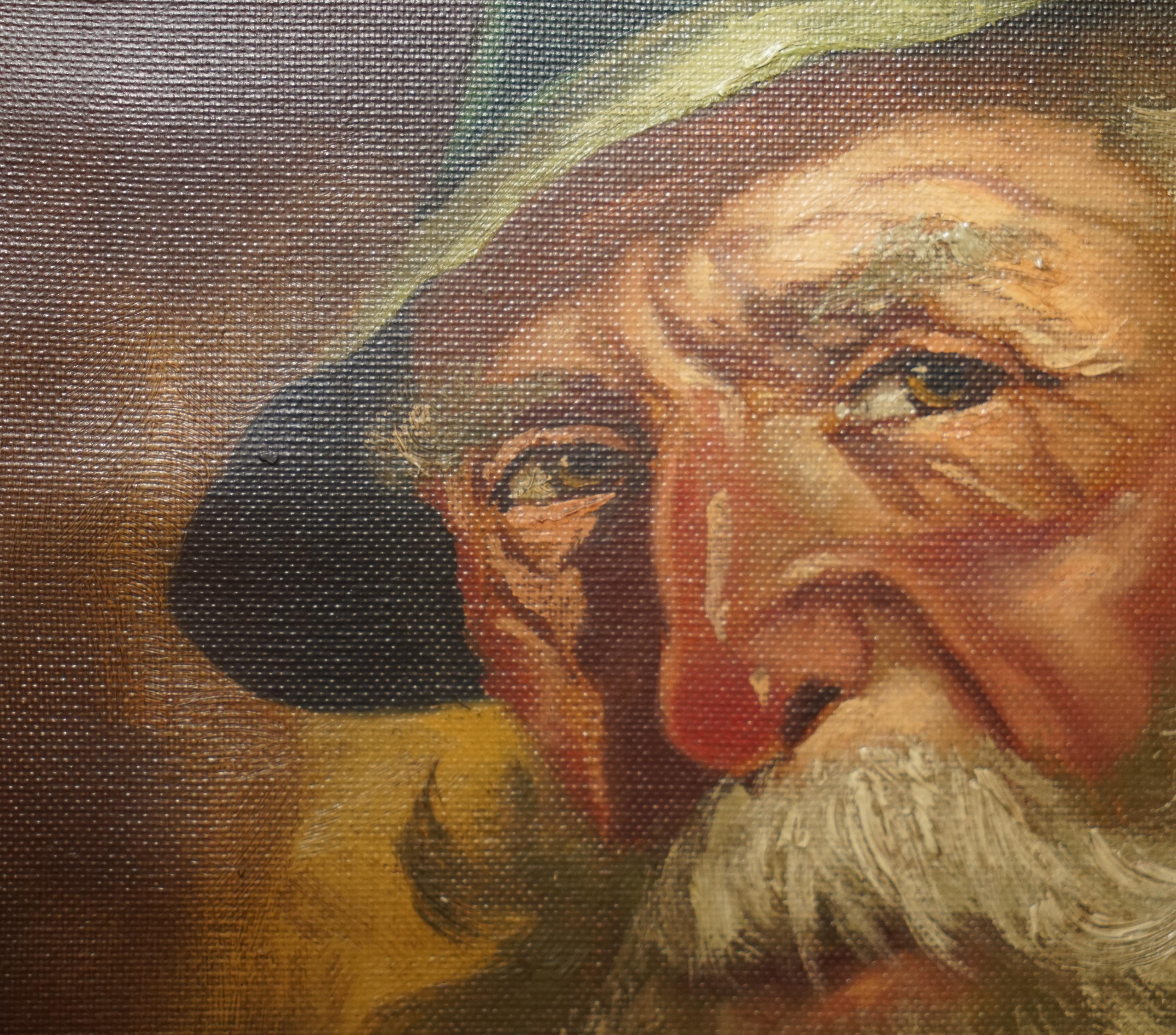 Antique Signed Dutch Oil on Canvas Painting of Old Man Man with Grey Hair & CAP For Sale 2