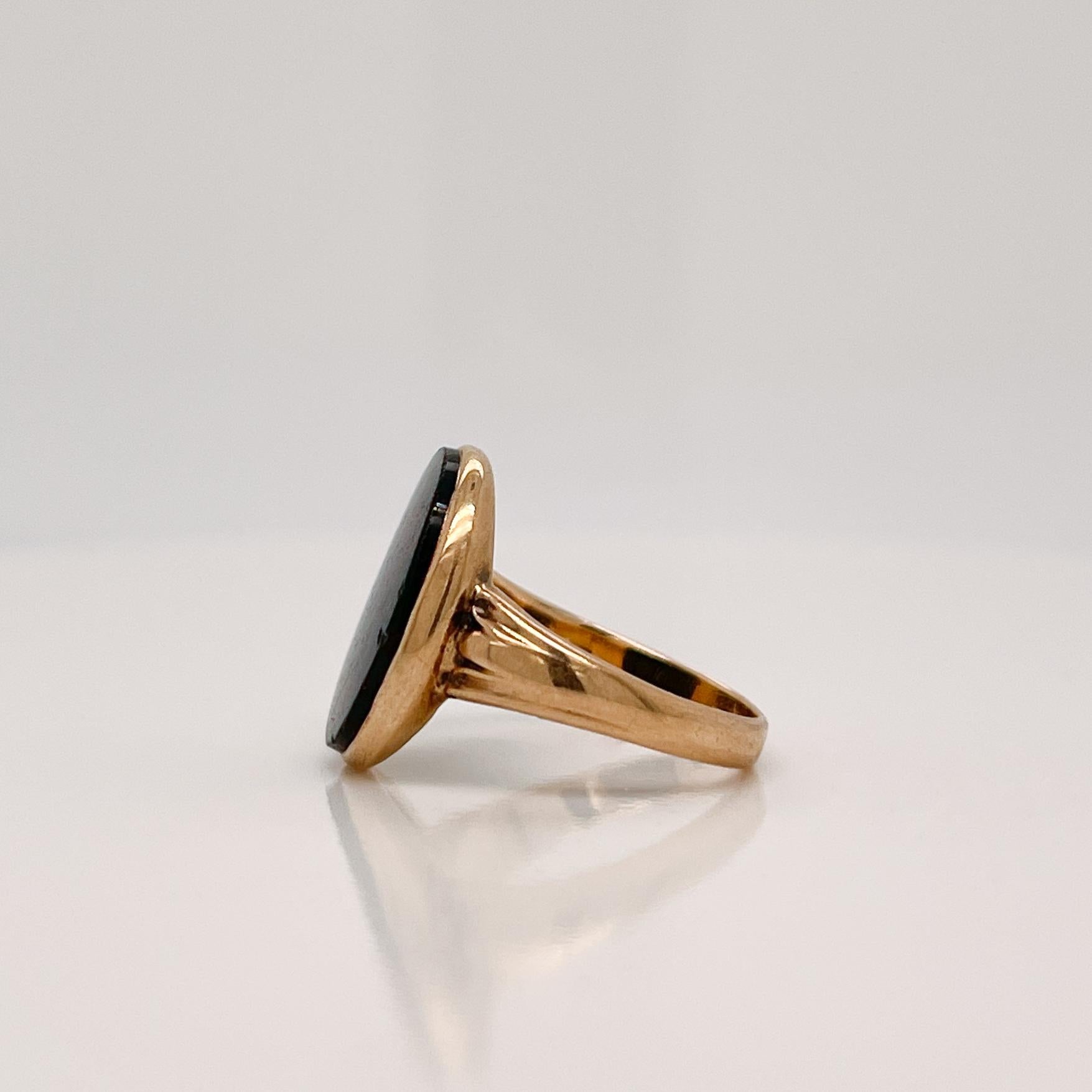 Women's or Men's Antique Signed Edwardian 14 Karat Gold & Bloodstone Cabochon Signet Ring For Sale