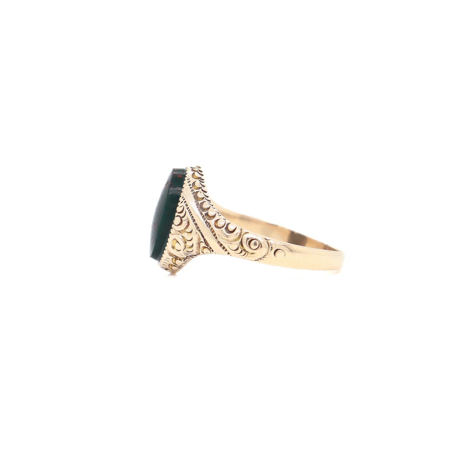 Antique Signed Edwardian Baskin Bros. 14k Gold & Bloodstone Cabochon Signet Ring 2