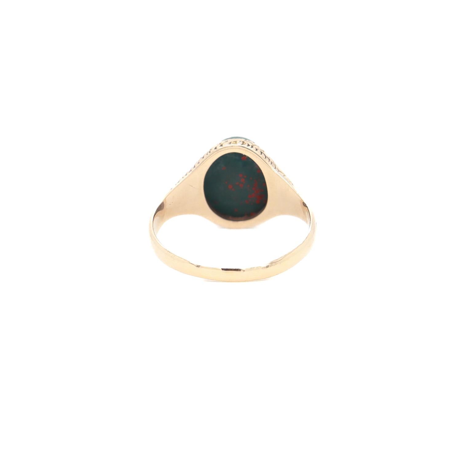 Antique Signed Edwardian Baskin Bros. 14k Gold & Bloodstone Cabochon Signet Ring 3