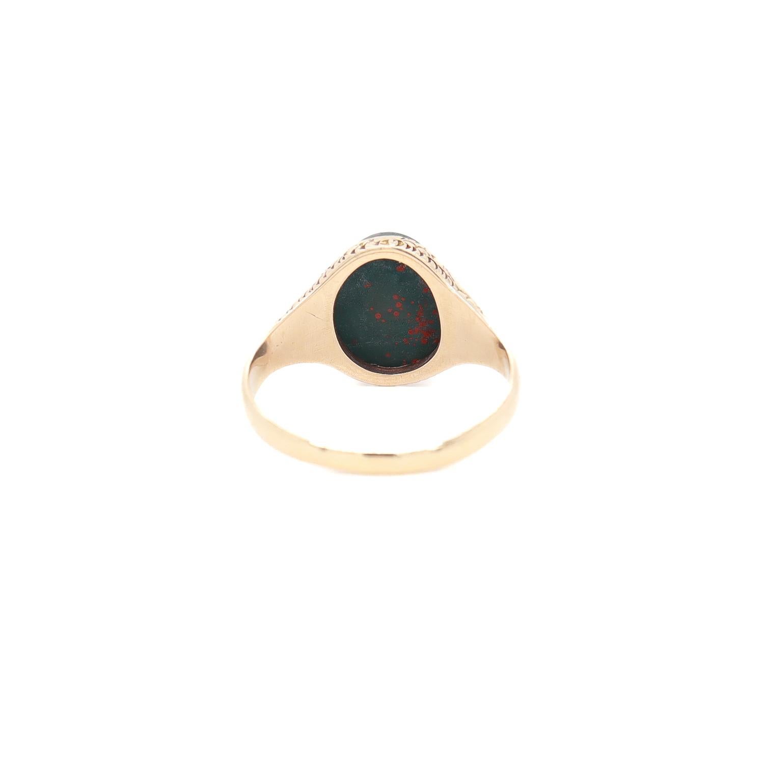 Antique Signed Edwardian Baskin Bros. 14k Gold & Bloodstone Cabochon Signet Ring 4