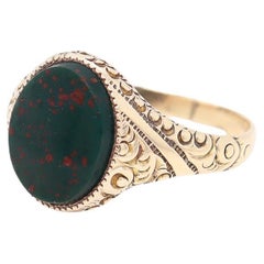Antique Signed Edwardian Baskin Bros. 14k Gold & Bloodstone Cabochon Signet Ring