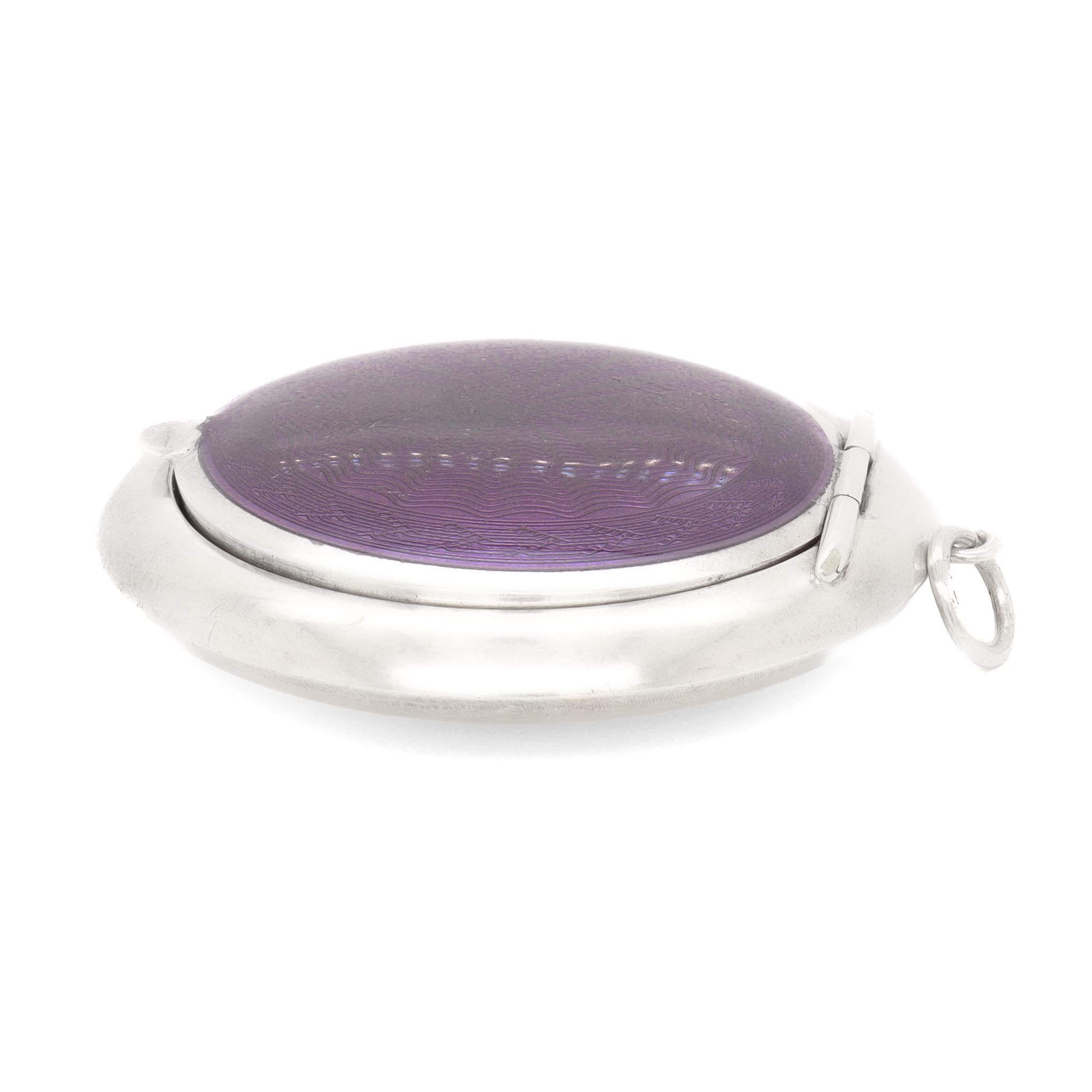 Women's Antique Signed Edwardian English Sterling Silver & Guilloche Enamel Compact For Sale