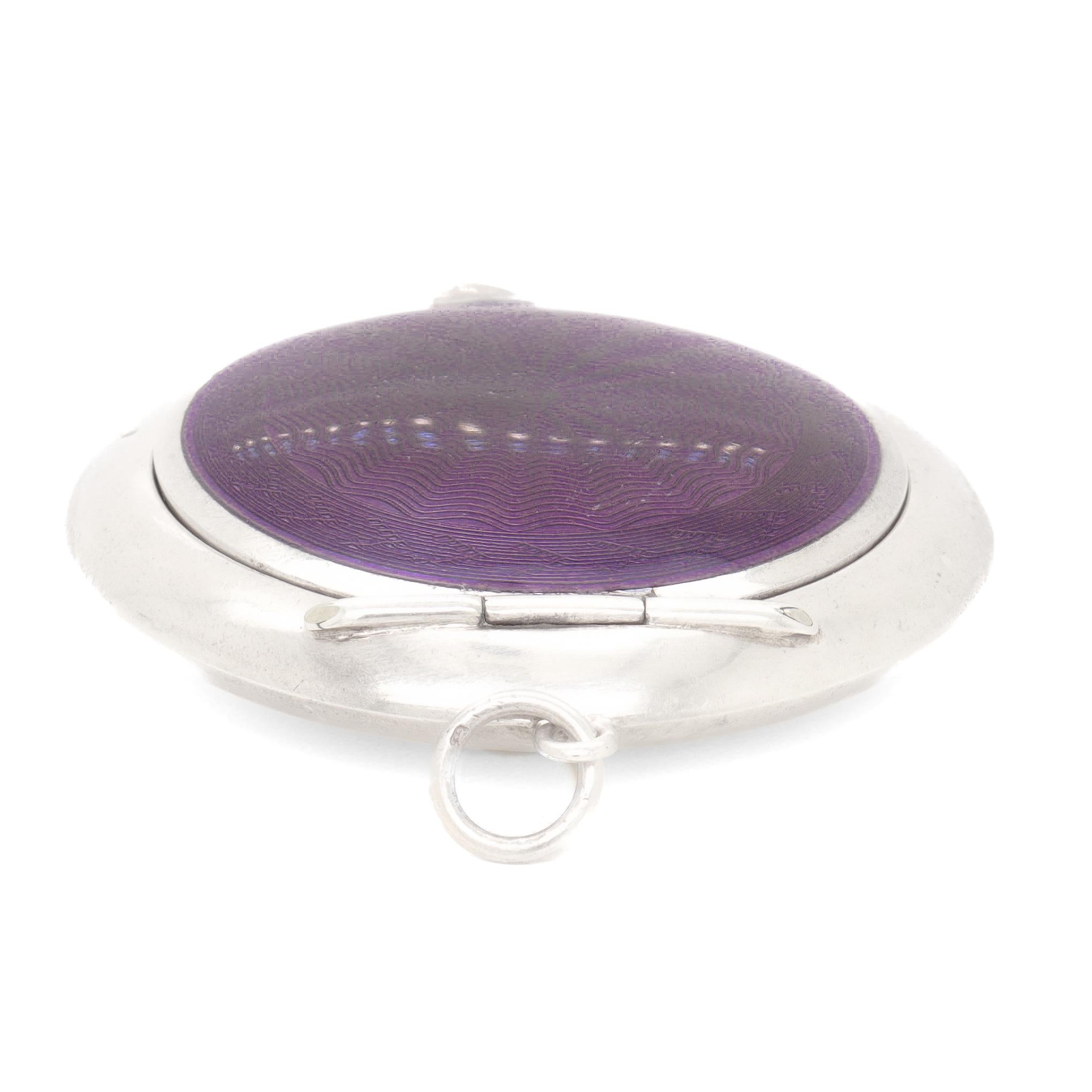 Antique Signed Edwardian English Sterling Silver & Guilloche Enamel Compact For Sale 2