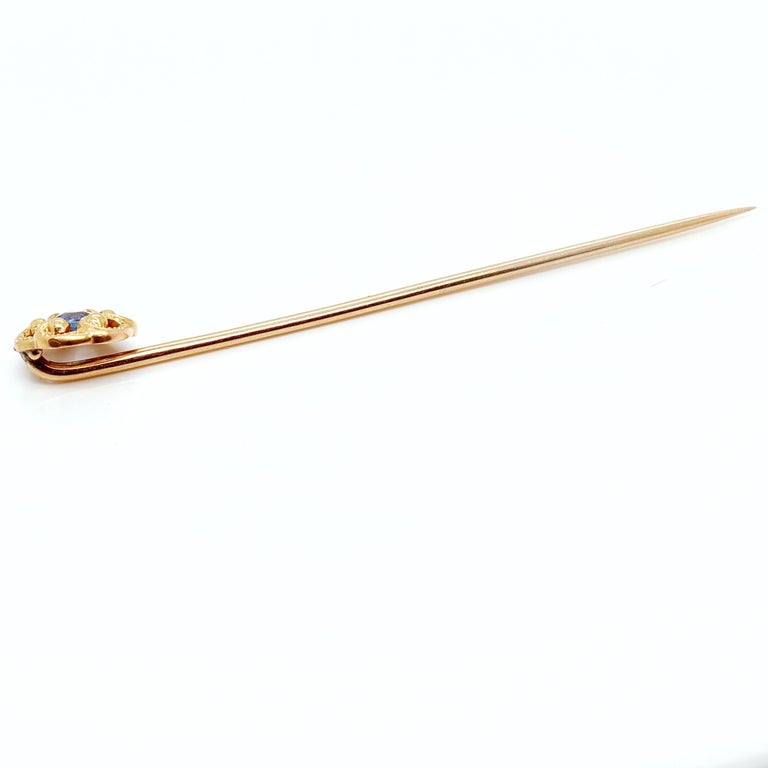 Antique Signed Edwardian Marcus & Co. 14K Gold & Sapphire Stick Pin For Sale 1