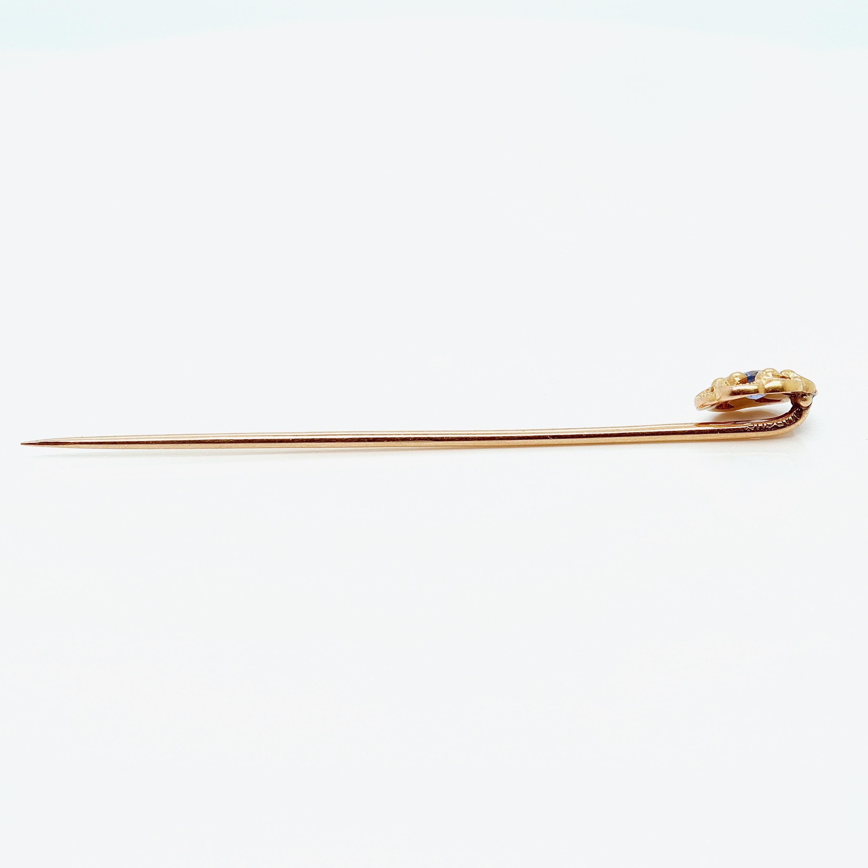 Antique Signed Edwardian Marcus & Co. 14K Gold & Sapphire Stick Pin In Good Condition For Sale In Philadelphia, PA