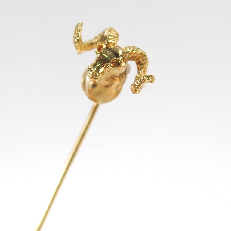 A very fine 14k gold stickpin.

In the form of a longhorn sheep or ram.

Simply a great stickpin!

Date:
Early 20th Century

Overall Condition:
It is in overall good, as-pictured, used estate condition with some very fine & light surface scratches