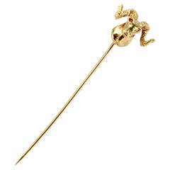 Antique Signed Figural 14 Karat Gold Longhorn Sheep or Ram Stick Pin