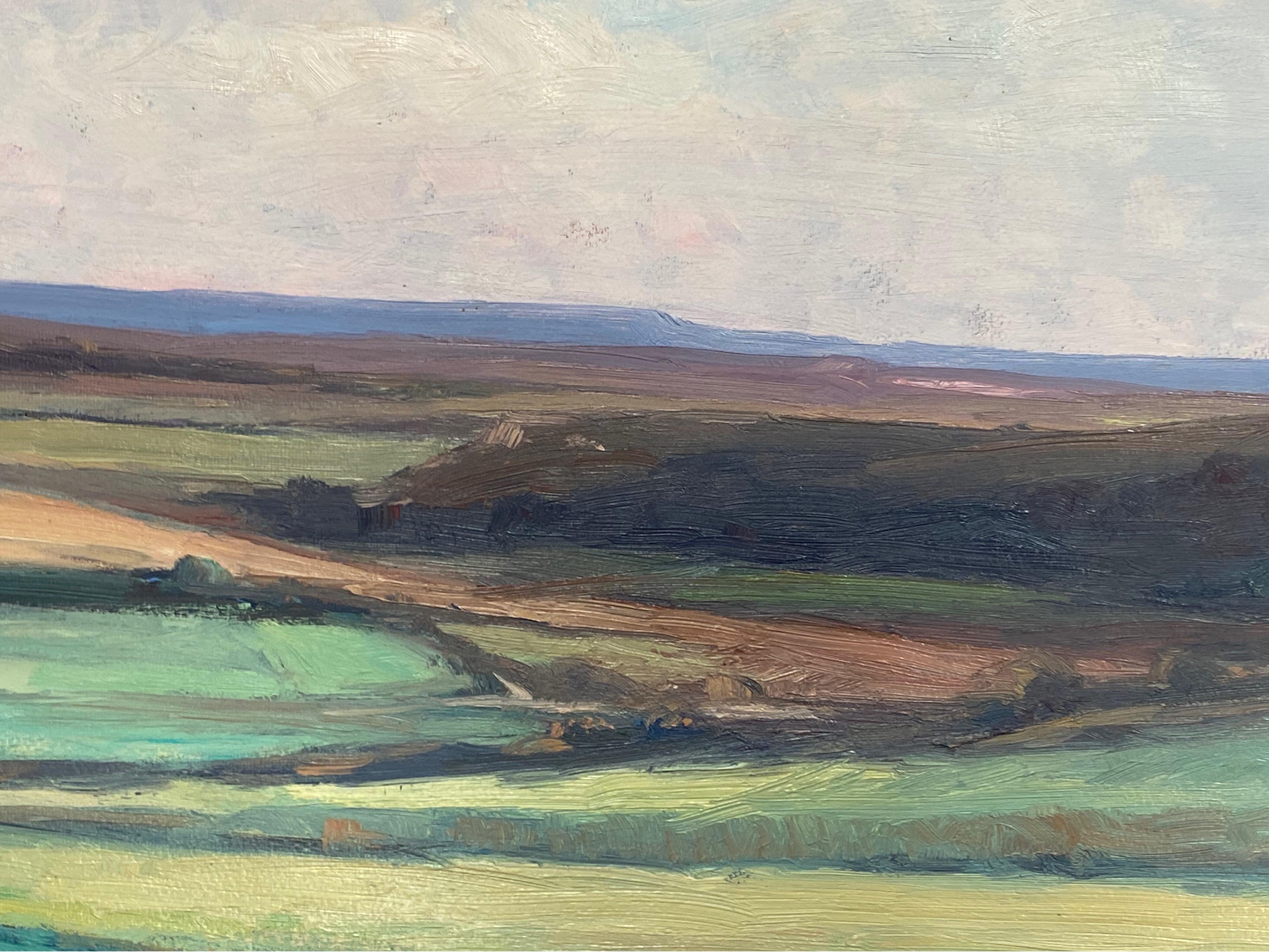 Ancienne huile impressionniste française signée, paysages à rouleaux en panneaux de peinture, champs Bon état - En vente à Cirencester, GB