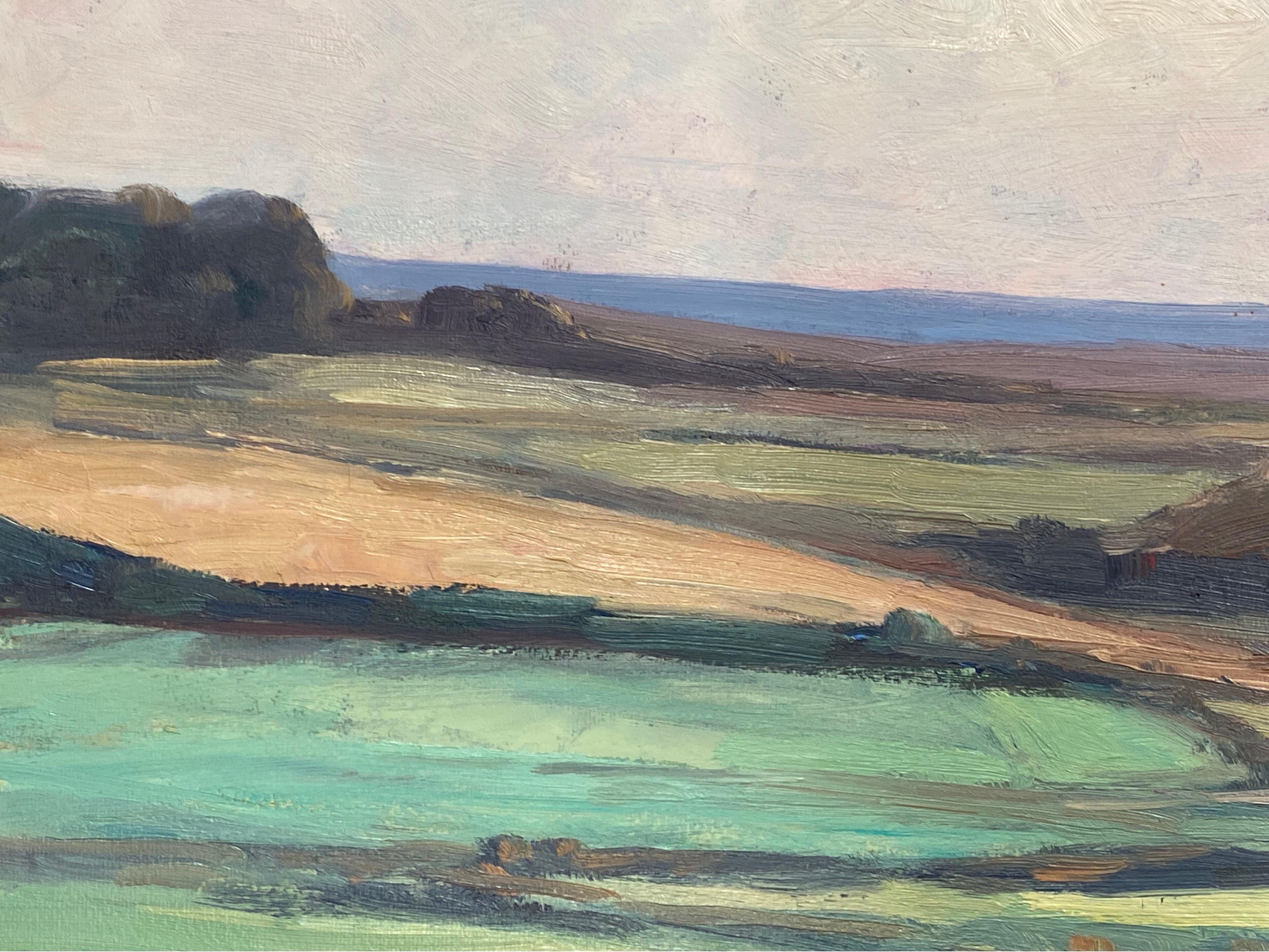 20ième siècle Ancienne huile impressionniste française signée, paysages à rouleaux en panneaux de peinture, champs en vente