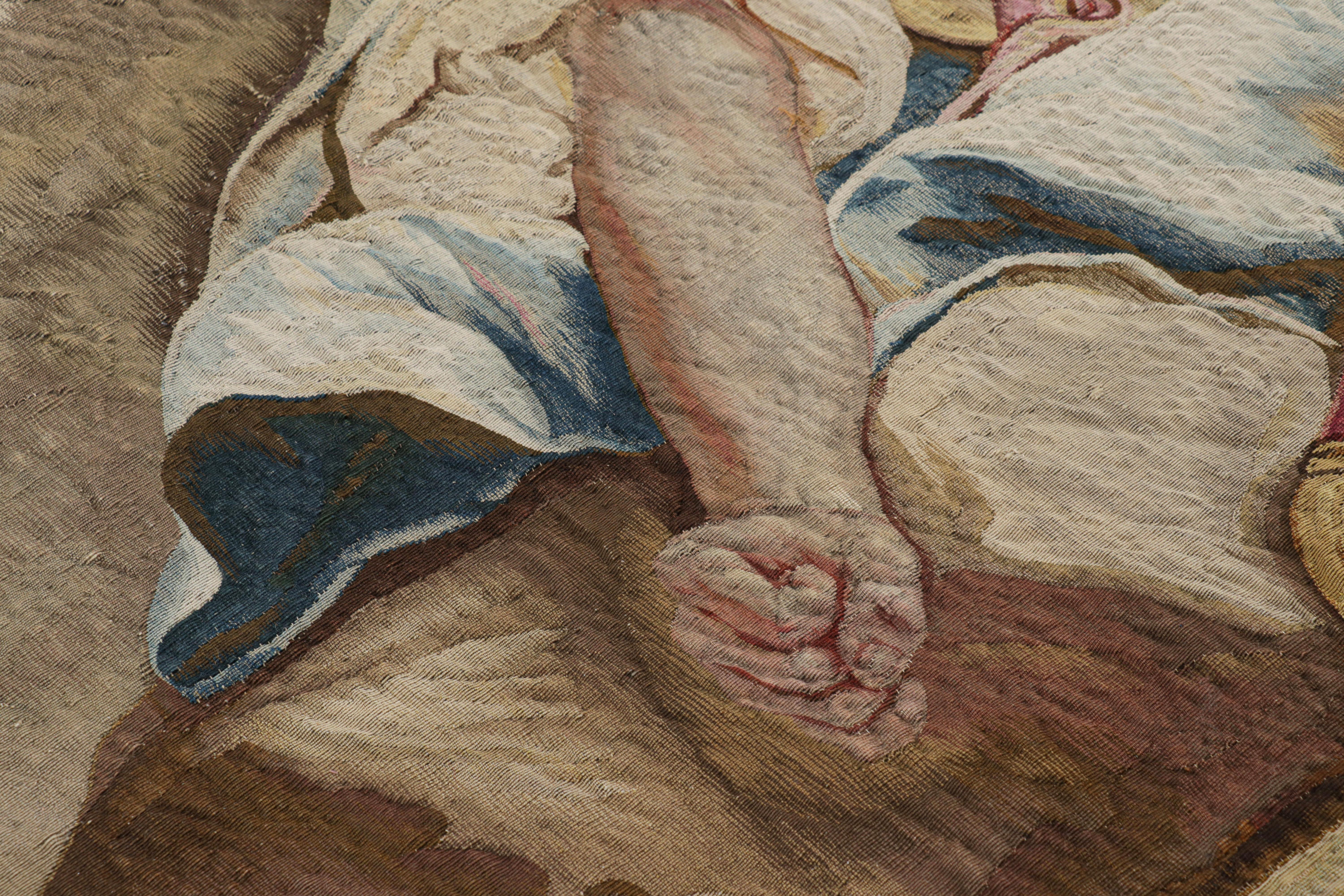 Fabricado con lana tejida a mano, este tapiz francés antiguo de Beauvais de 12x18 representa una adición icónica de calidad de museo a la colección de tapices de Rug & Kilim: un ejemplo extremadamente coleccionable y raro de tejido narrativo francés