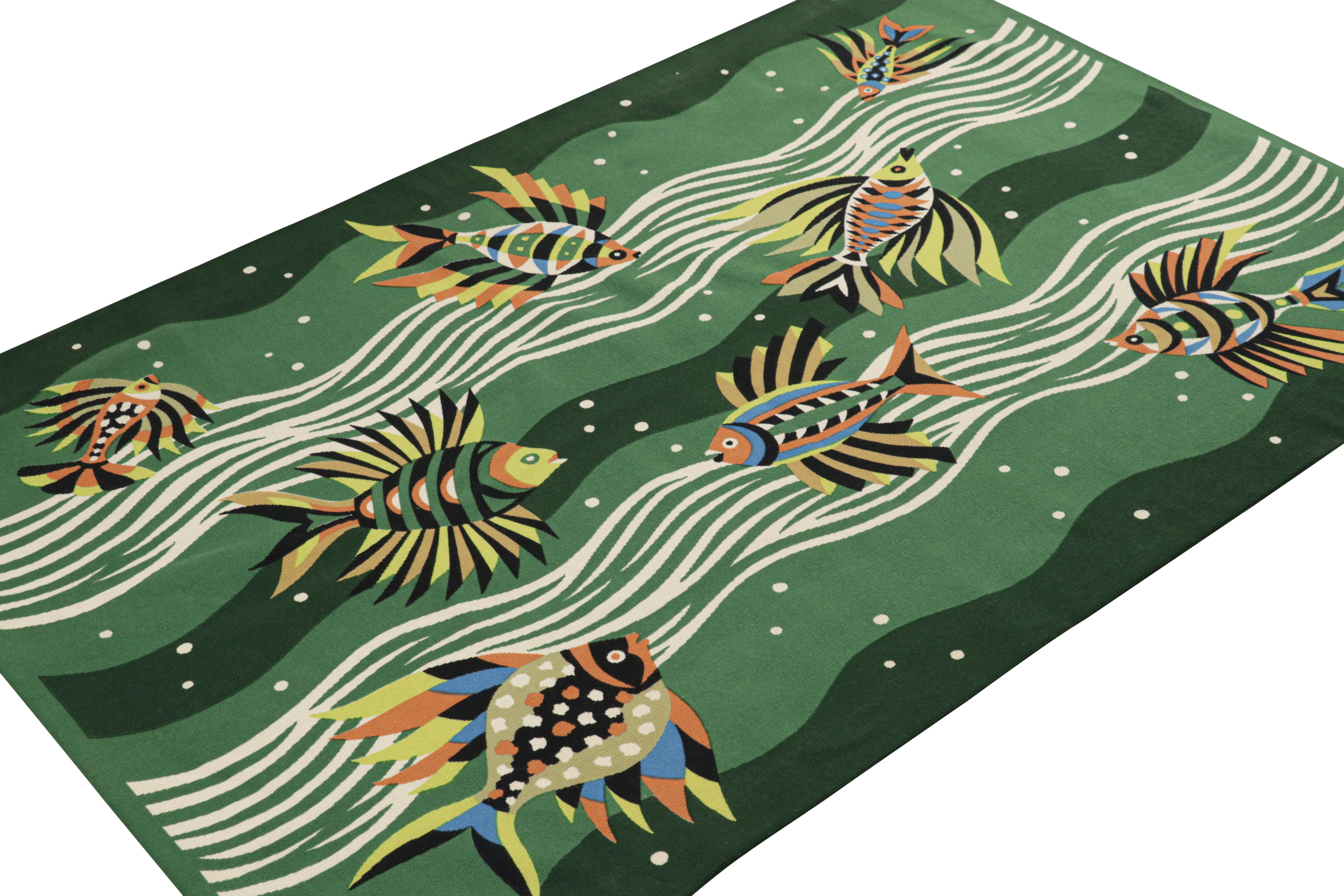 Noué à la main Antiquité signée Jean Picart le Doux Tapisserie picturale verte - Rug & Kilim en vente