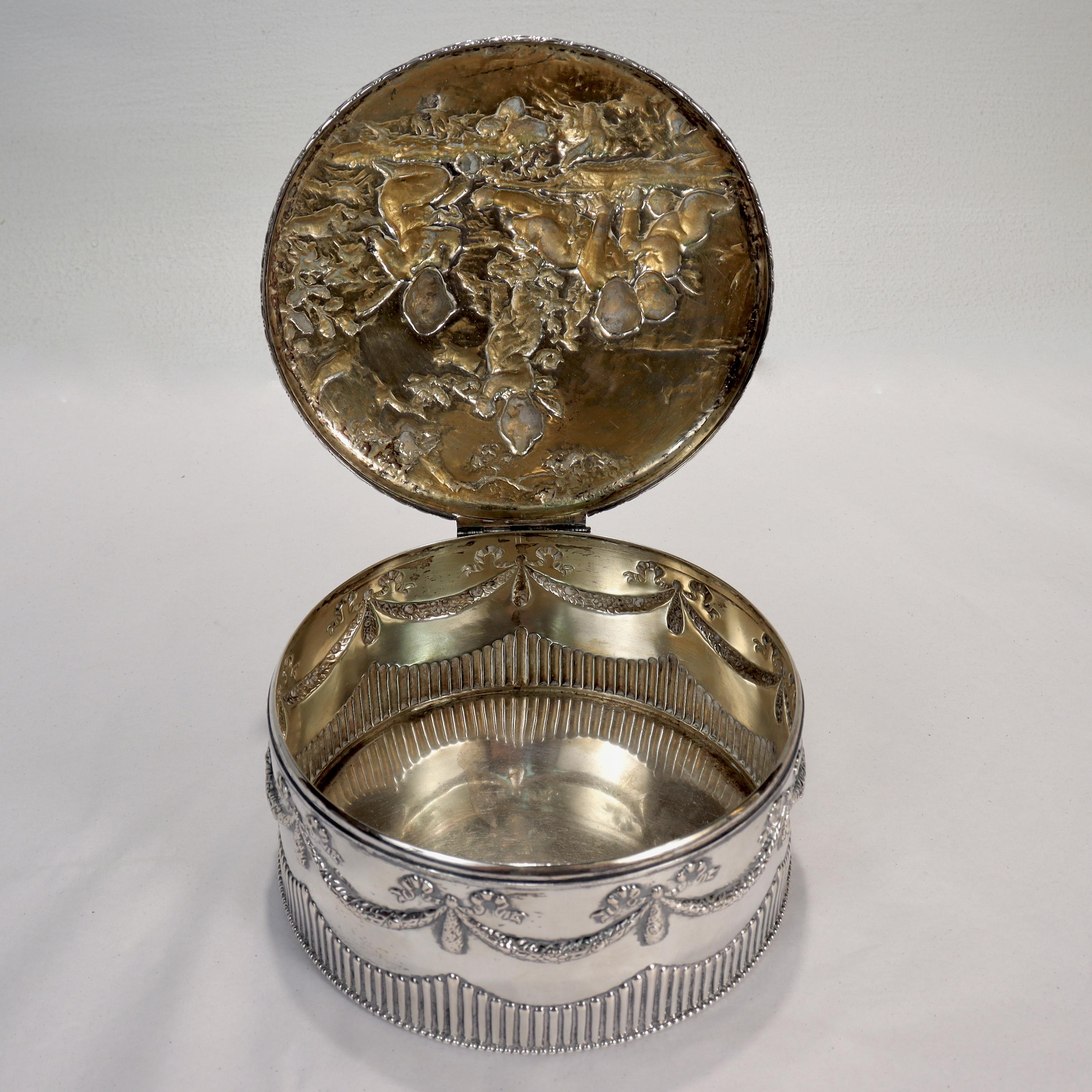 Antique Signed German Figural Neoclassical Silver Table Dresser Box or Casket For Sale 5