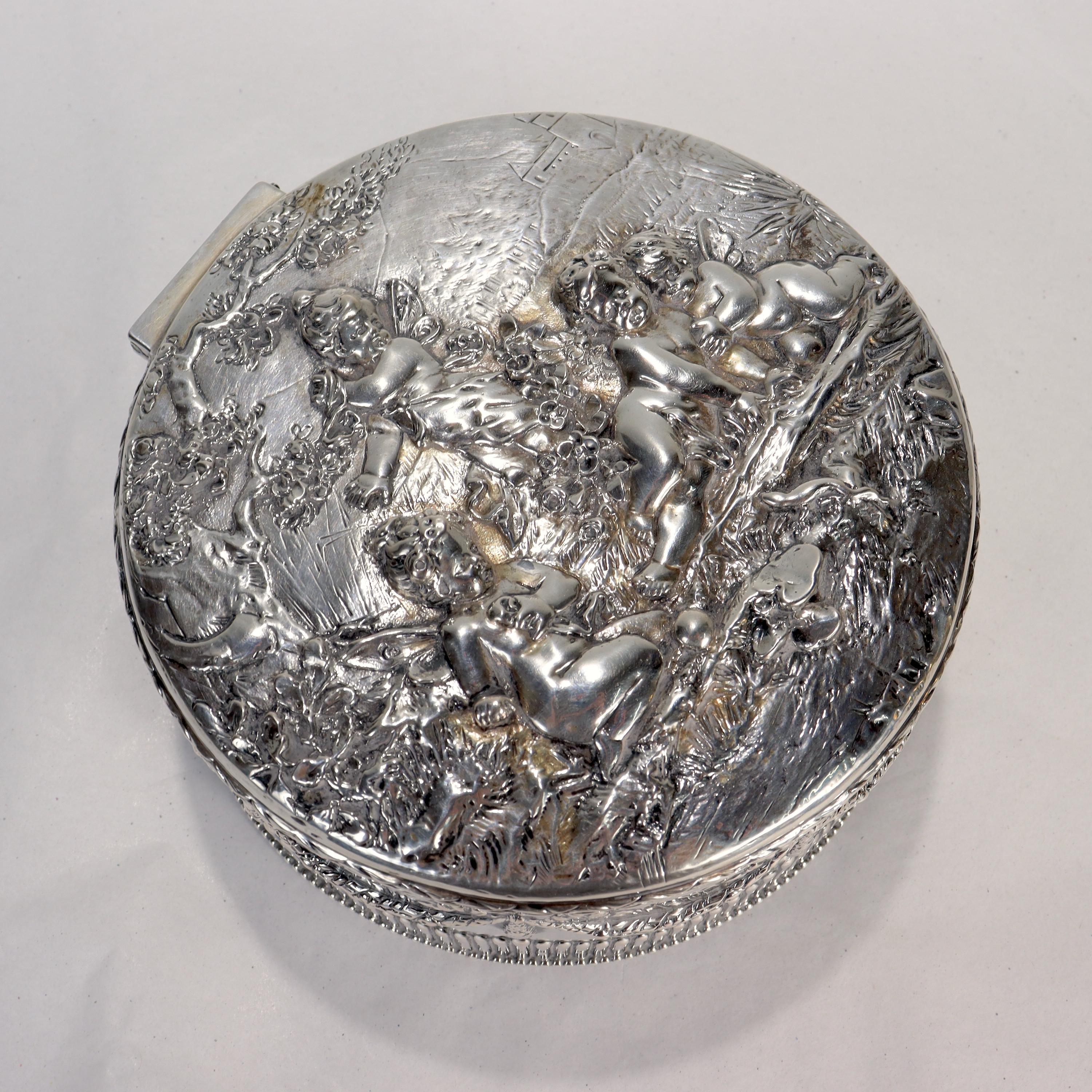Antique Signed German Figural Neoclassical Silver Table Dresser Box or Casket In Good Condition For Sale In Philadelphia, PA