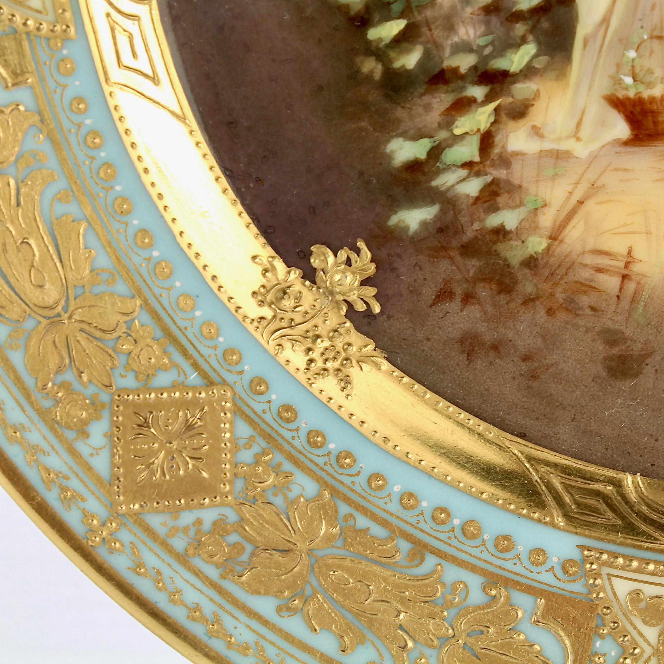Antique Signed German Vienna Style Porcelain Hand Painted Cabinet Plate In Good Condition In Philadelphia, PA
