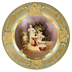 Used Signed German Vienna Style Porcelain Hand Painted Cabinet Plate