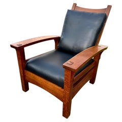 Antique Signed Gustav Stickley Bow-Arm Morris Chair - W7884