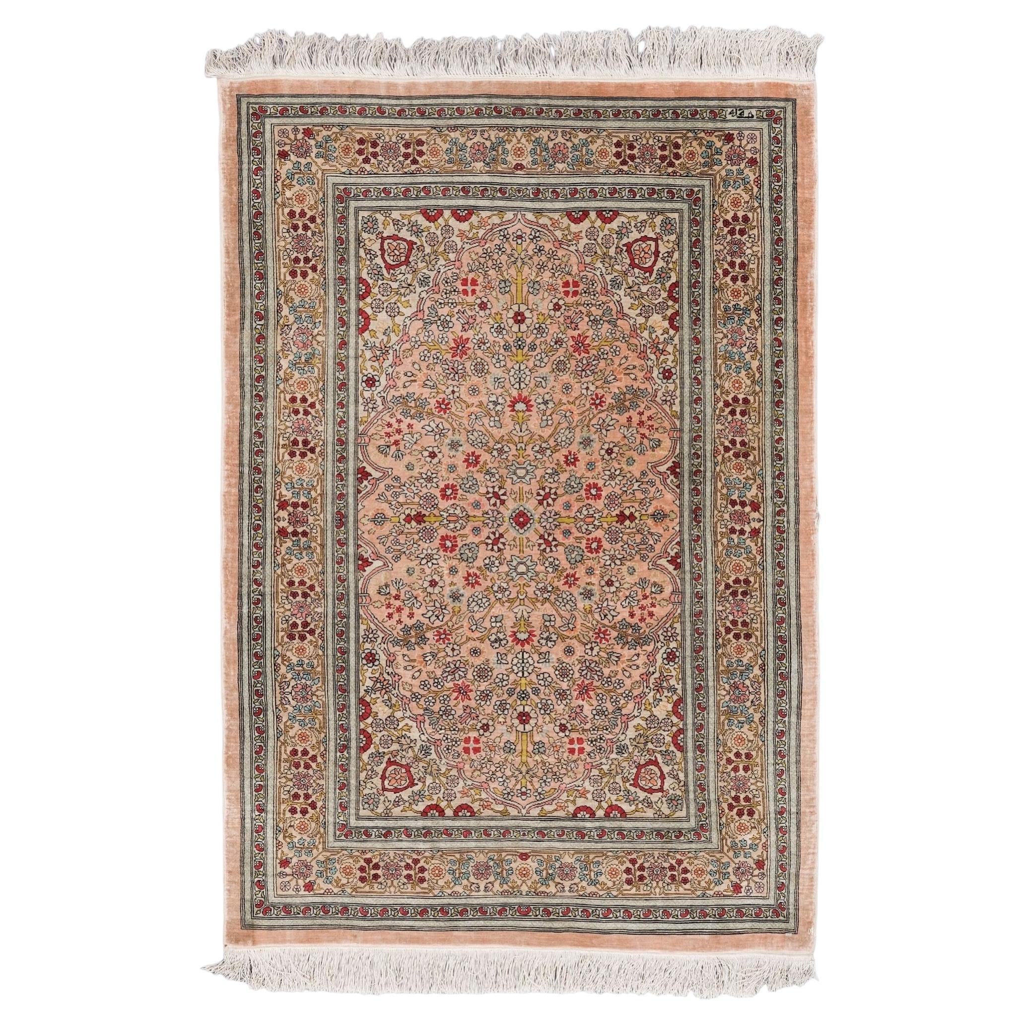 Antique Signed Hereke Silk Rug - Mid 20th Century For Sale